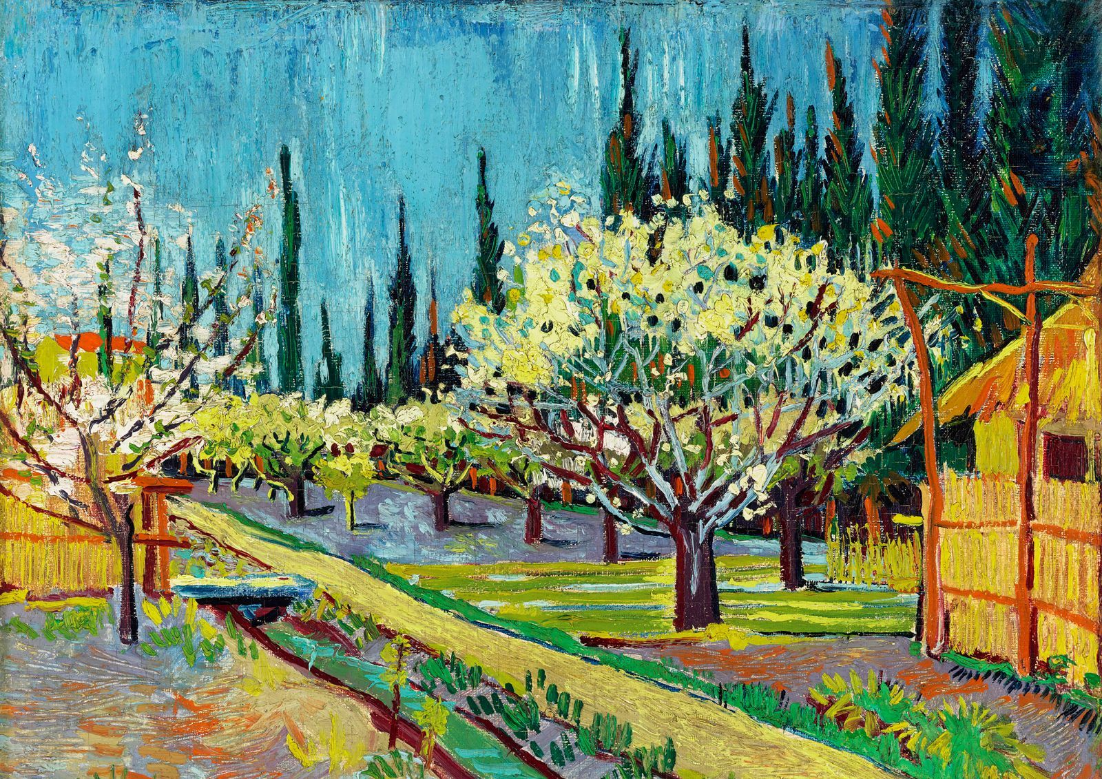 ゴッホ 糸杉に囲まれた果樹園 A3(297㎜×420㎜）アートポスター 日本製