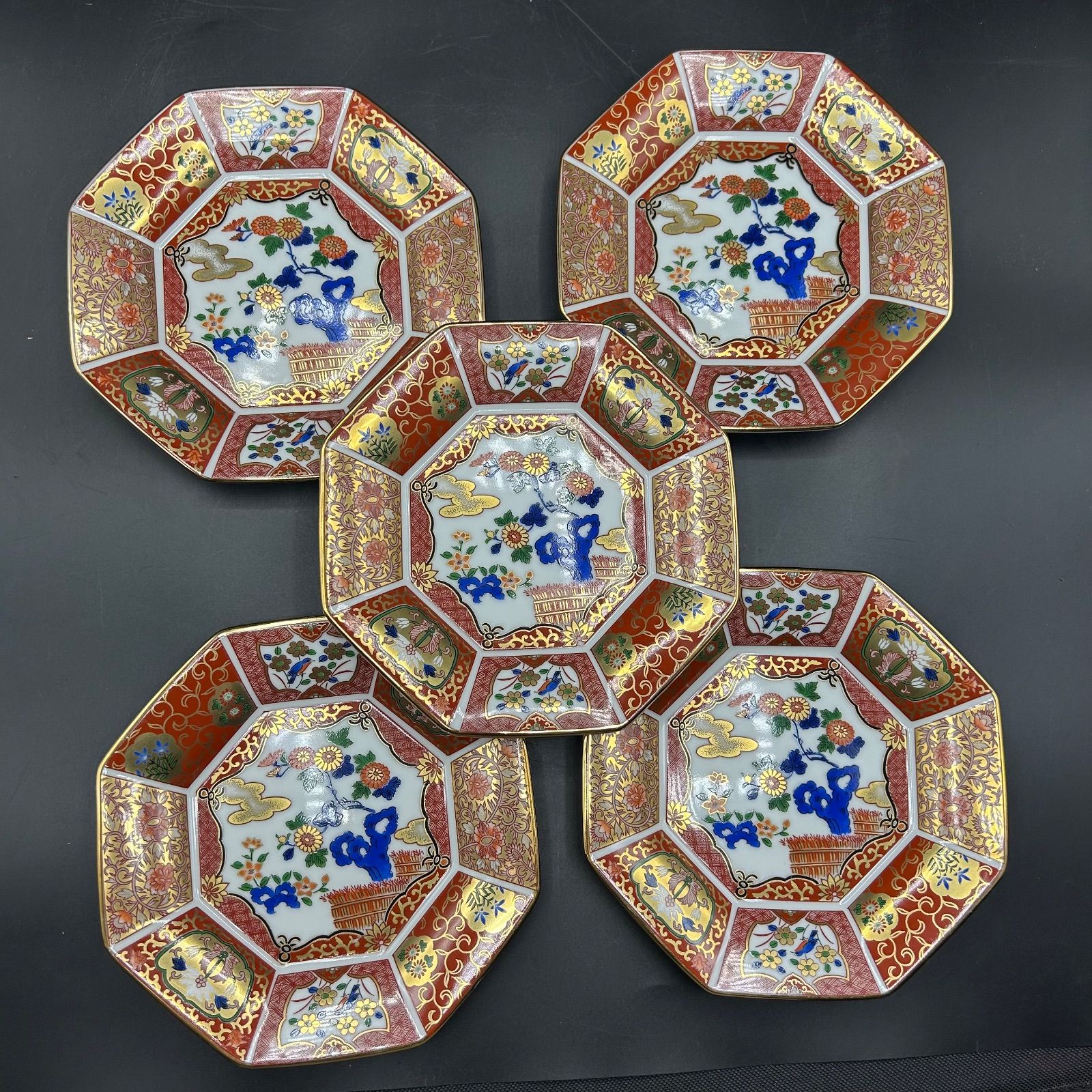 セット 有田焼 青藍窯 金蘭手 八角皿 銘々皿 古伊万里 金彩 揃