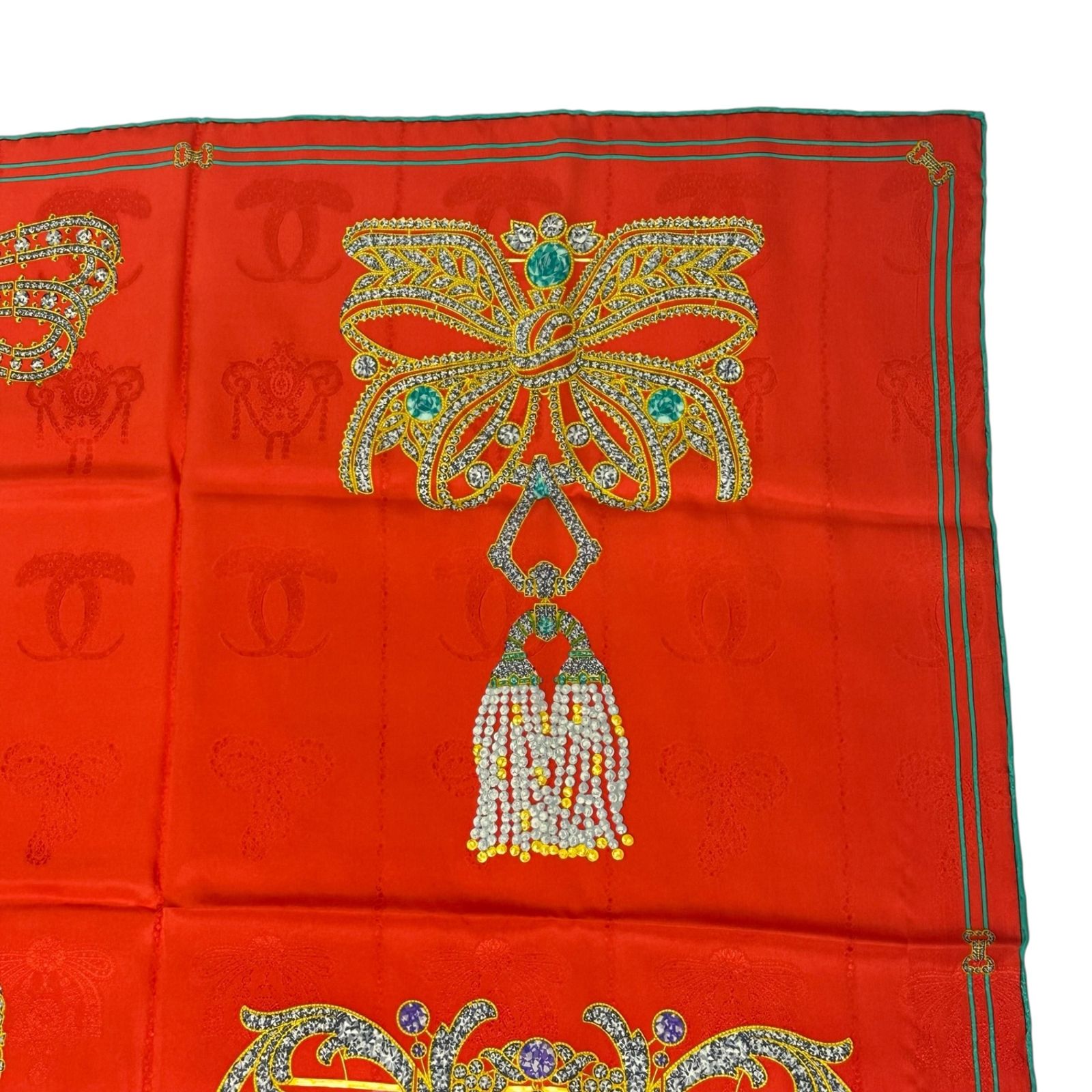 新品同様 Cartier スカーフ ジュエリー 宝石柄 シルク100％ 赤 レッド