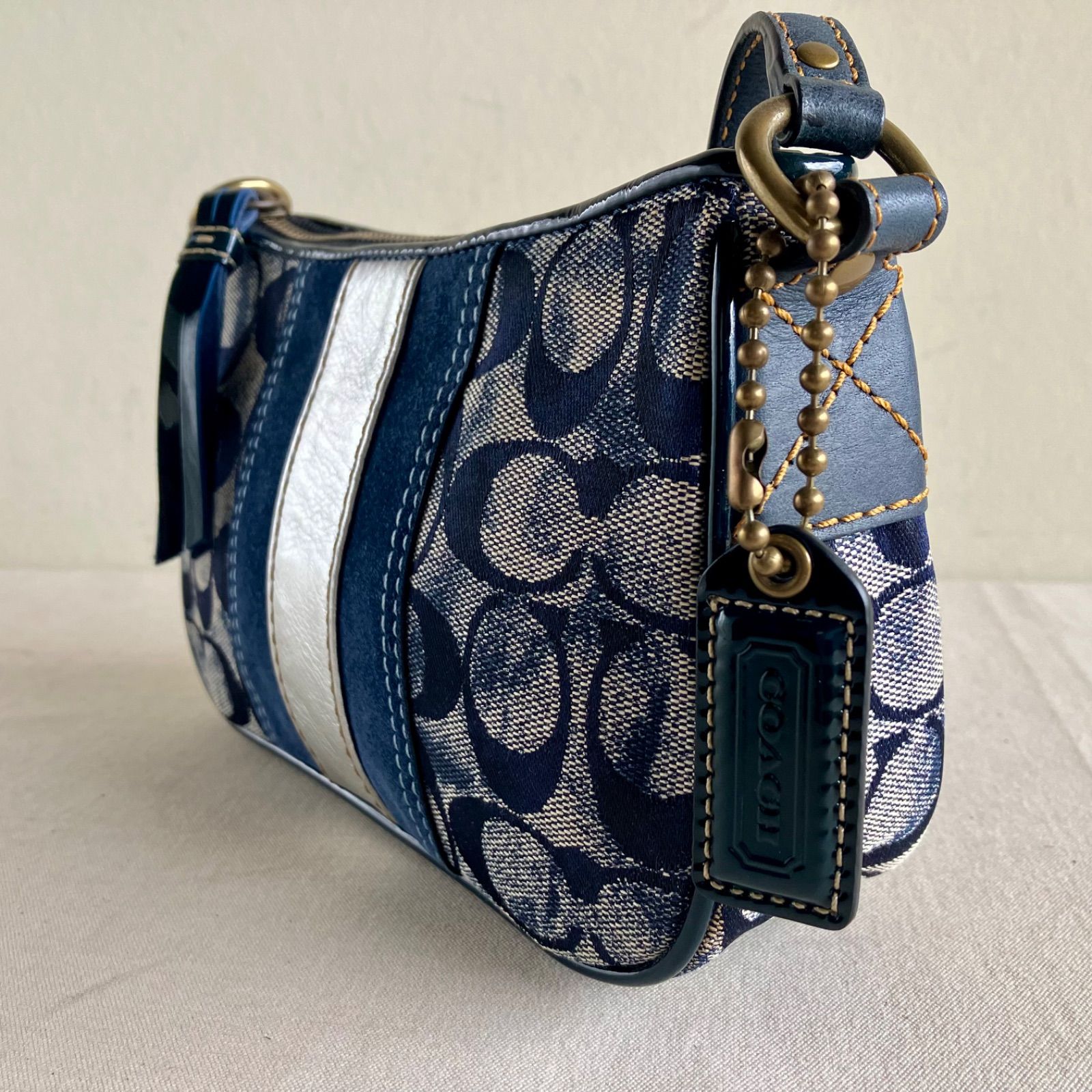 Coach Vintage y2k Blue Denim Suede Mini Demi Baguette Shoulder Bag