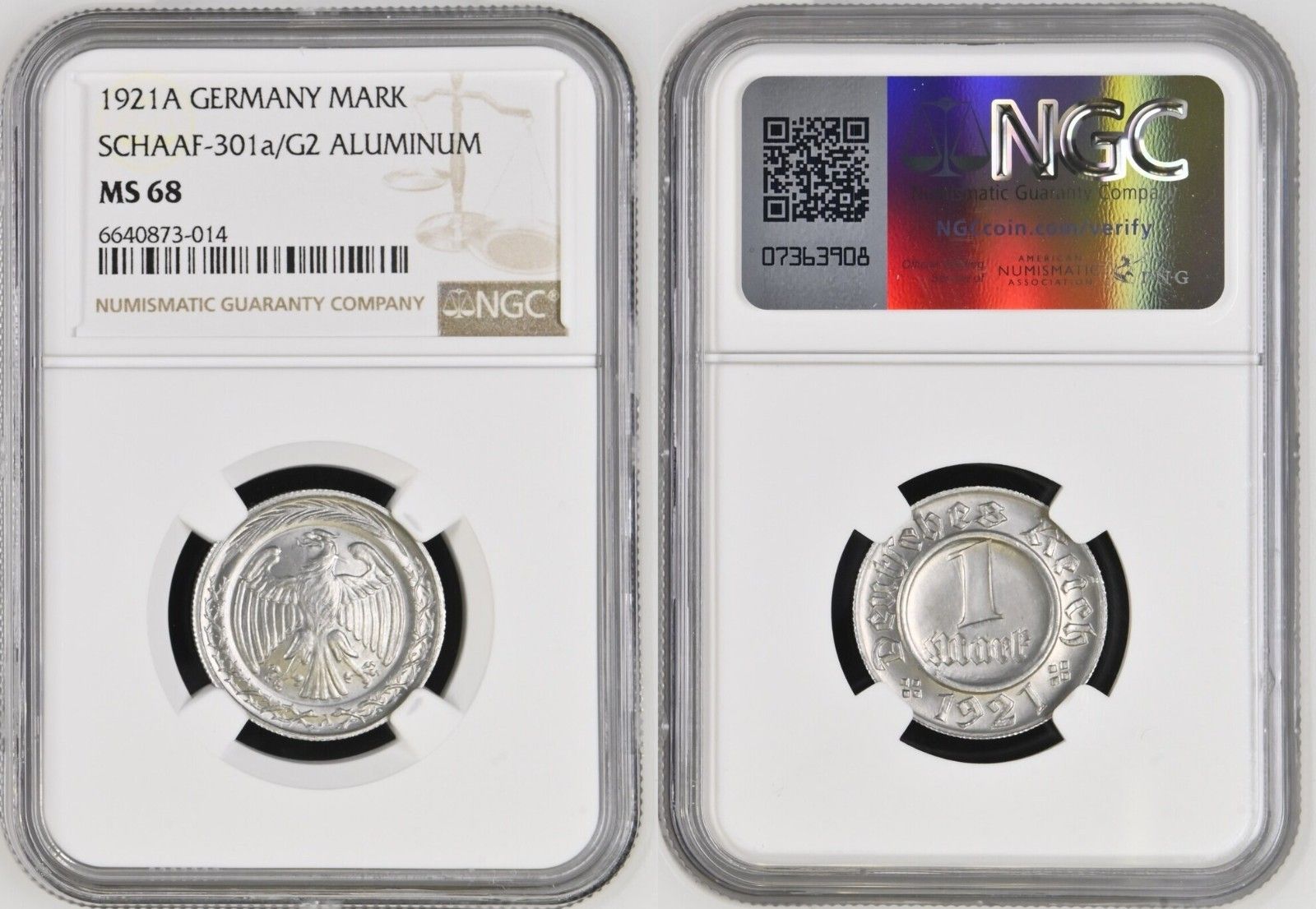 ワイマール様 ワイマール共和国 1 マーク モチーフ サンプル 1921 A NGC MS68 - メルカリ