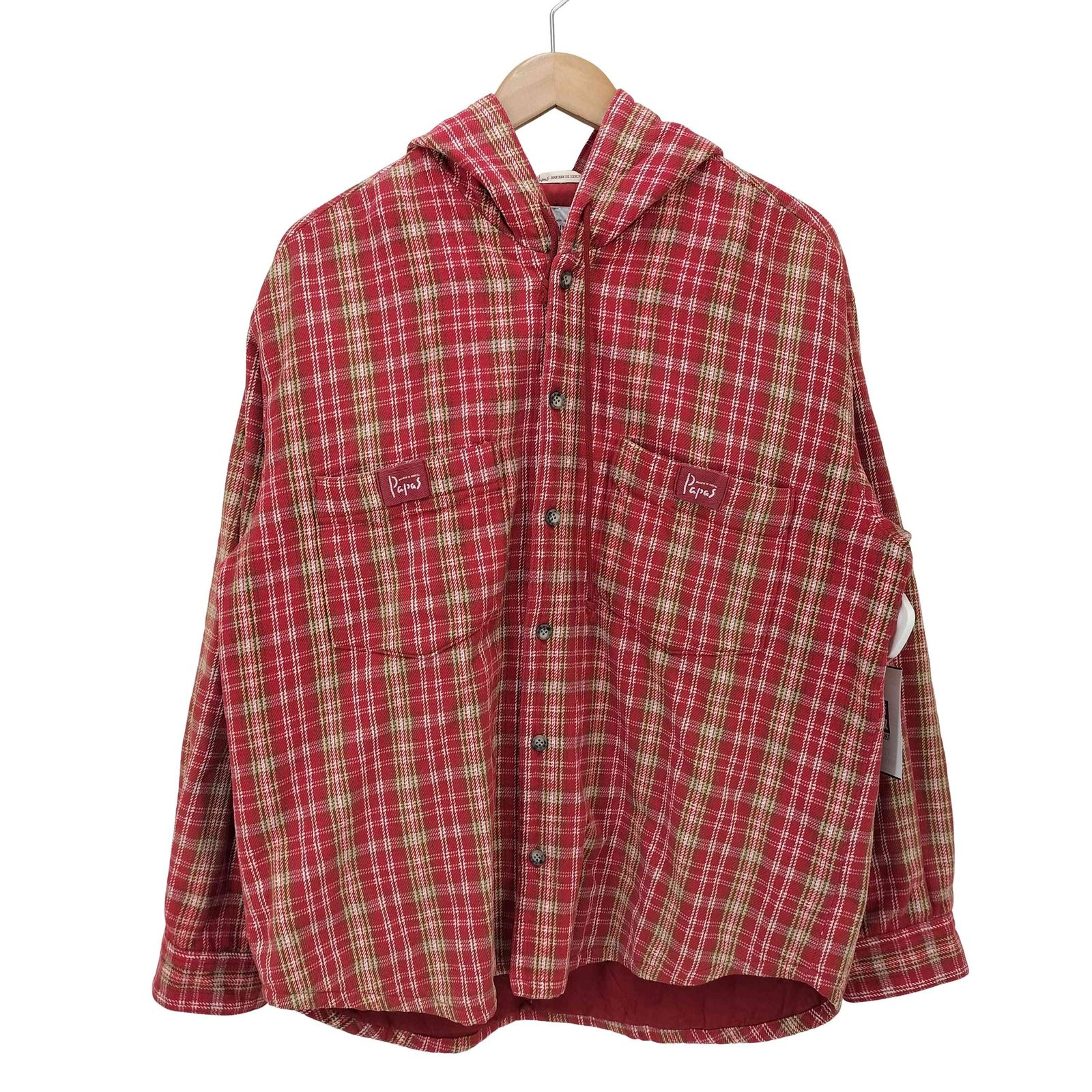 パパス papas チェック柄裏地キルティングフード付シャツジャケット