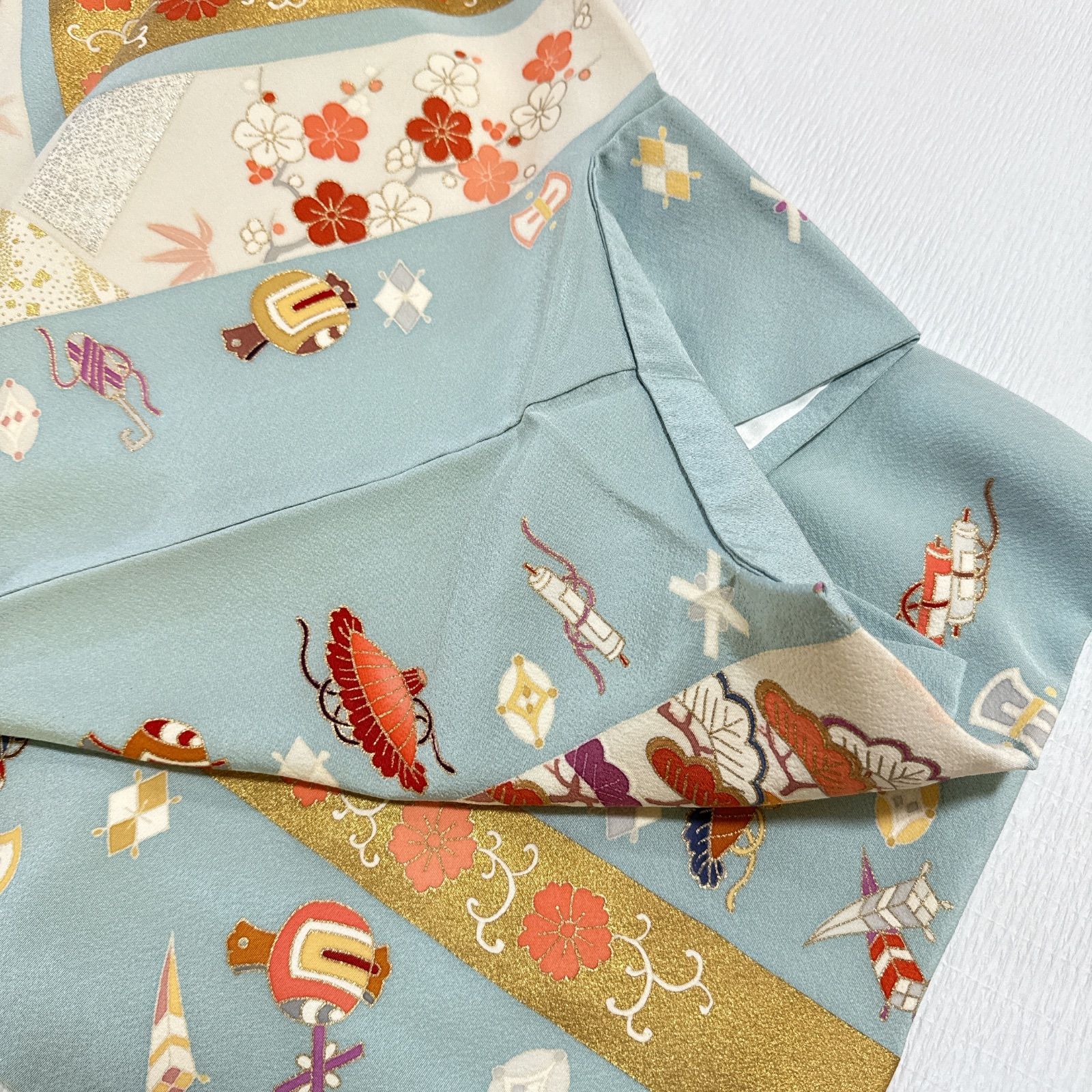 梅垣織物　訪問着　セット　正絹 訪問着 梅垣織物 宝尽くし 松竹梅 正絹 セット 水色 - メルカリ