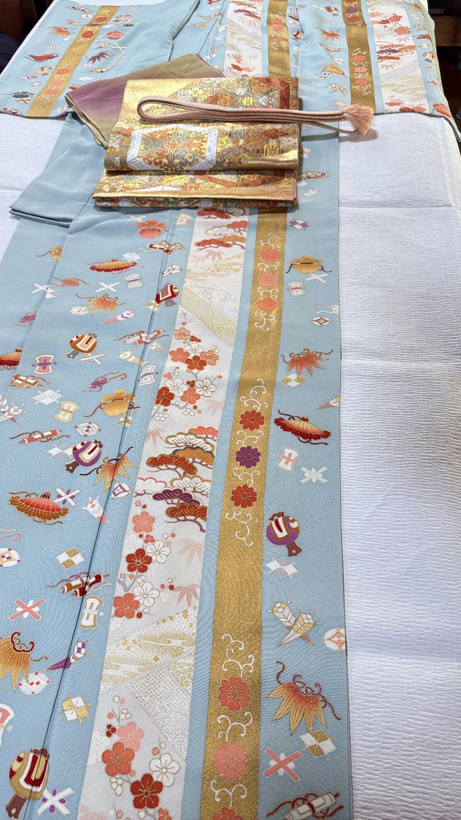 訪問着 梅垣織物 宝尽くし 松竹梅 正絹 セット 水色 - メルカリ