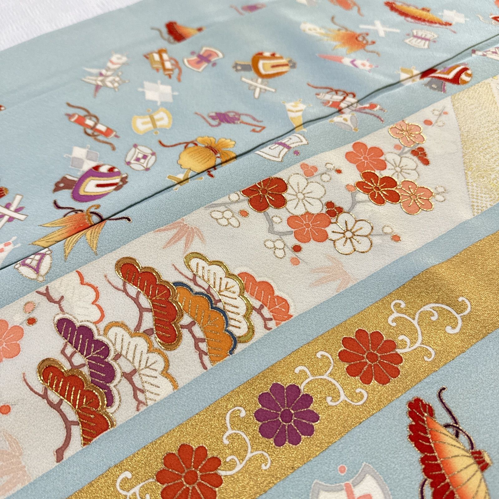 梅垣織物　訪問着　セット　正絹 訪問着 梅垣織物 宝尽くし 松竹梅 正絹 セット 水色 - メルカリ