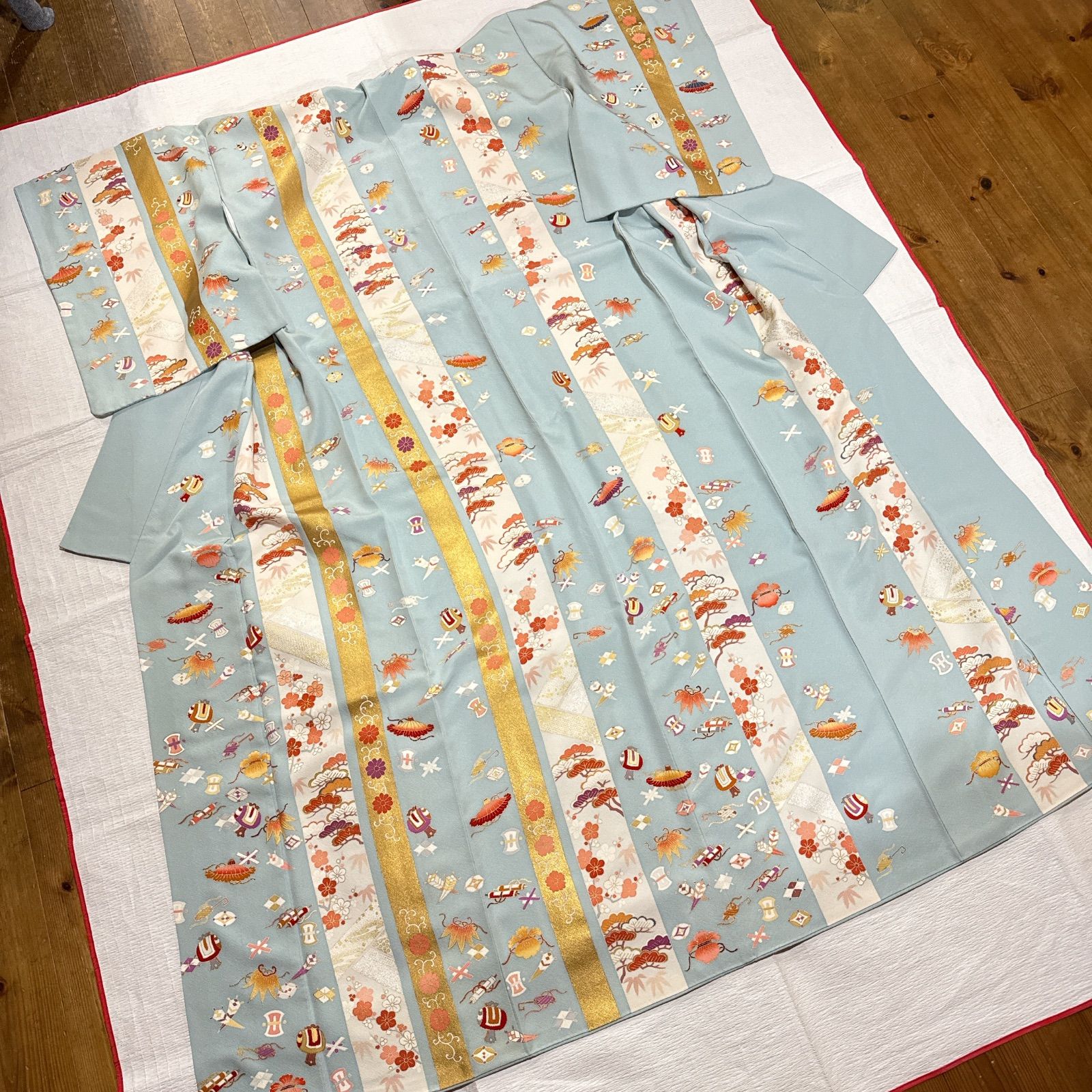 訪問着 梅垣織物 宝尽くし 松竹梅 正絹 セット 水色 - メルカリ