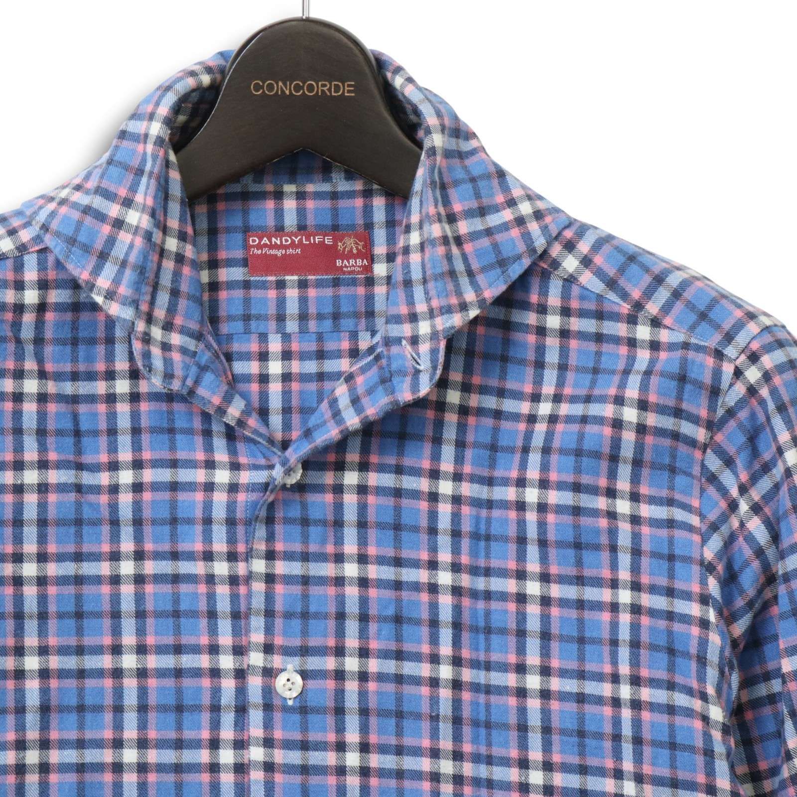 BARBA★新品4万円バルバDANDYLIFE チェック柄ネルシャツ41cm BARBA NAPOLI バルバ ナポリ DANDYLIFE チェックシャツ パープル