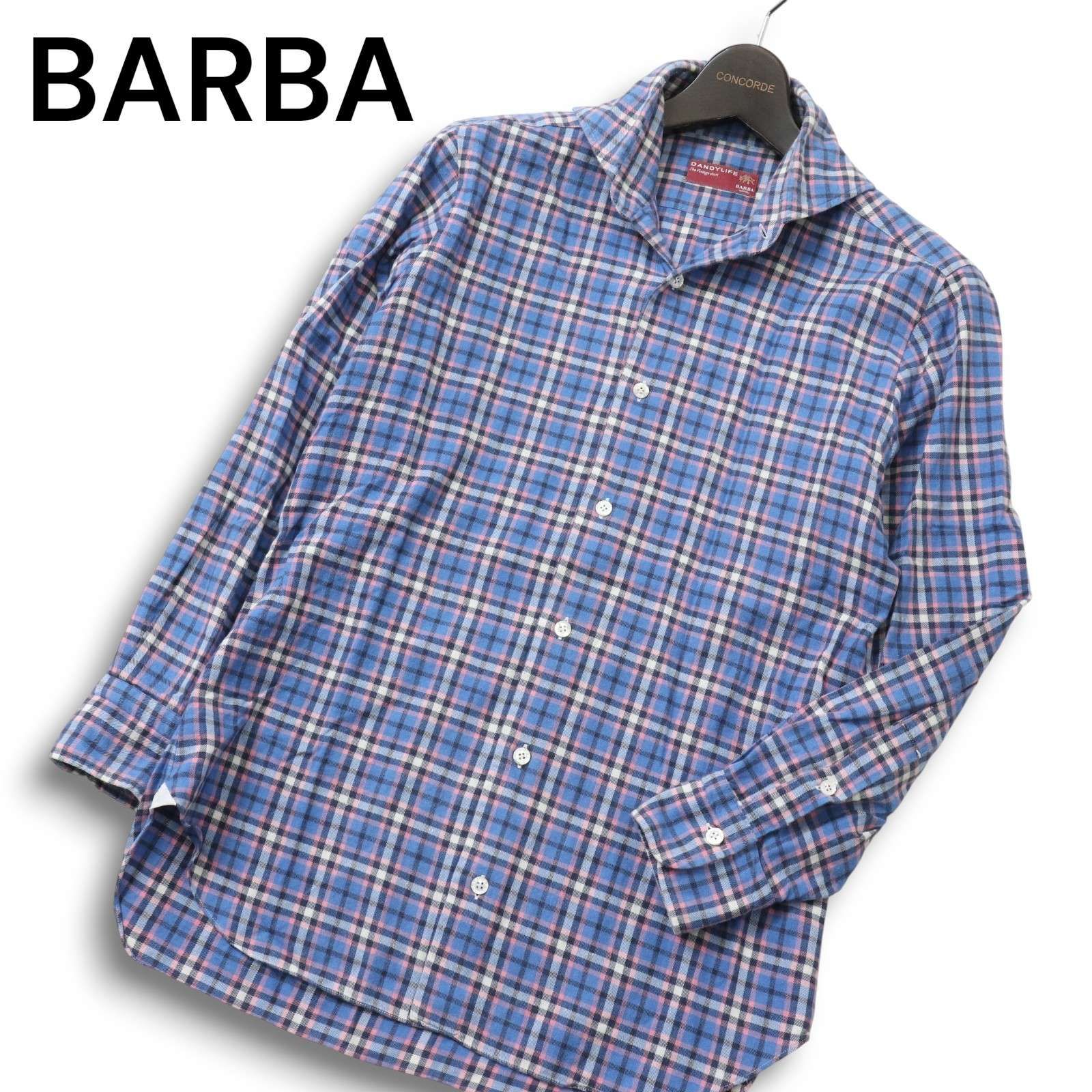 BARBA★新品4万円バルバDANDYLIFE チェック柄ネルシャツ41cm BARBA NAPOLI バルバ ナポリ DANDYLIFE チェックシャツ パープル