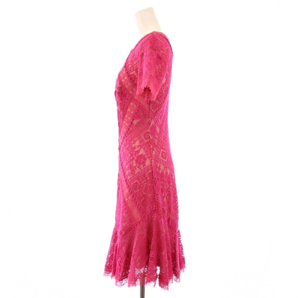 【新品】タダシショウジ US2 美しいローズピンクの膝丈レースドレス TADASHISHOJI タダシショージ YOKEレースピンクドレス | 結婚式