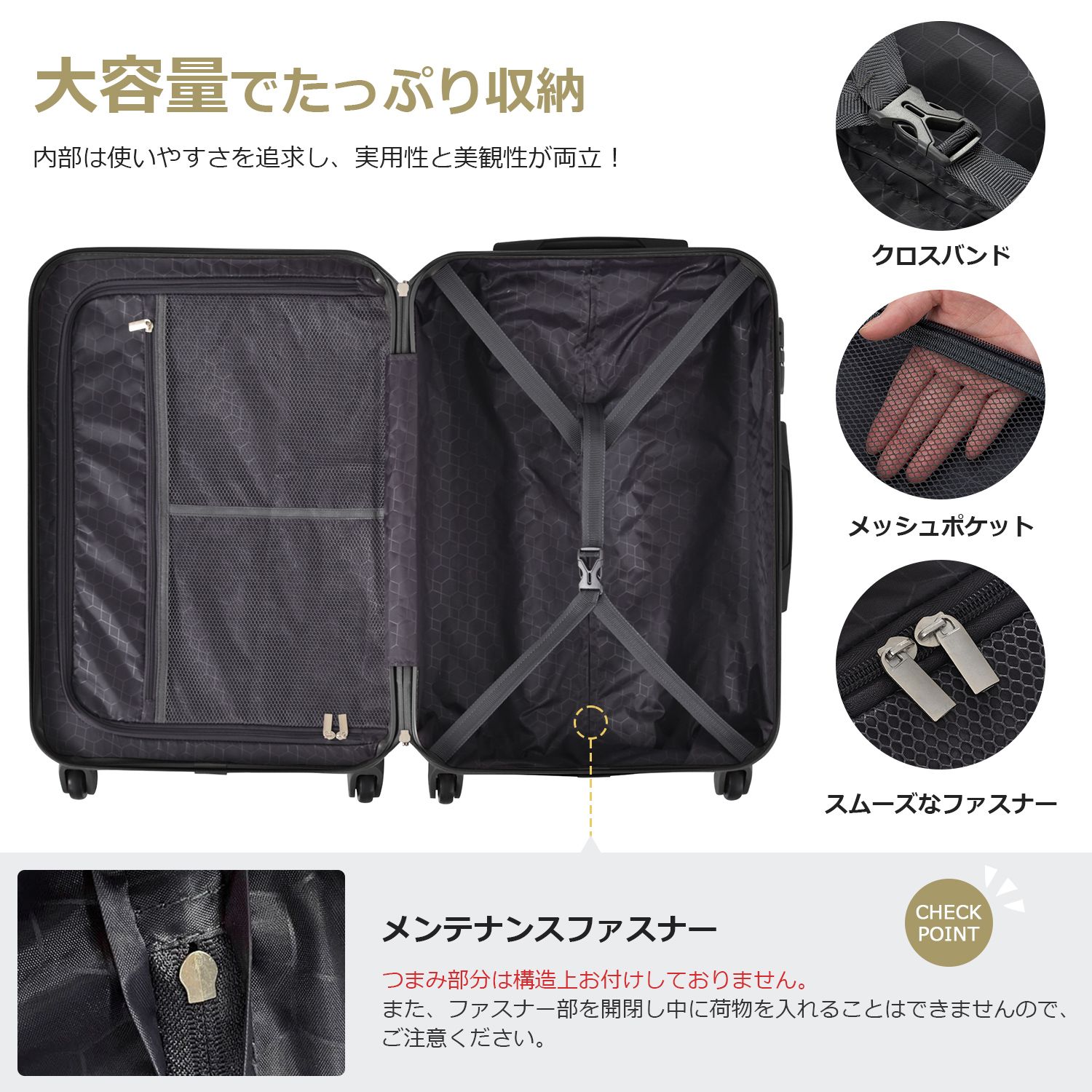 Lサイズ ダークグレー USB充電ポート付きカップホルダー付きキャリー