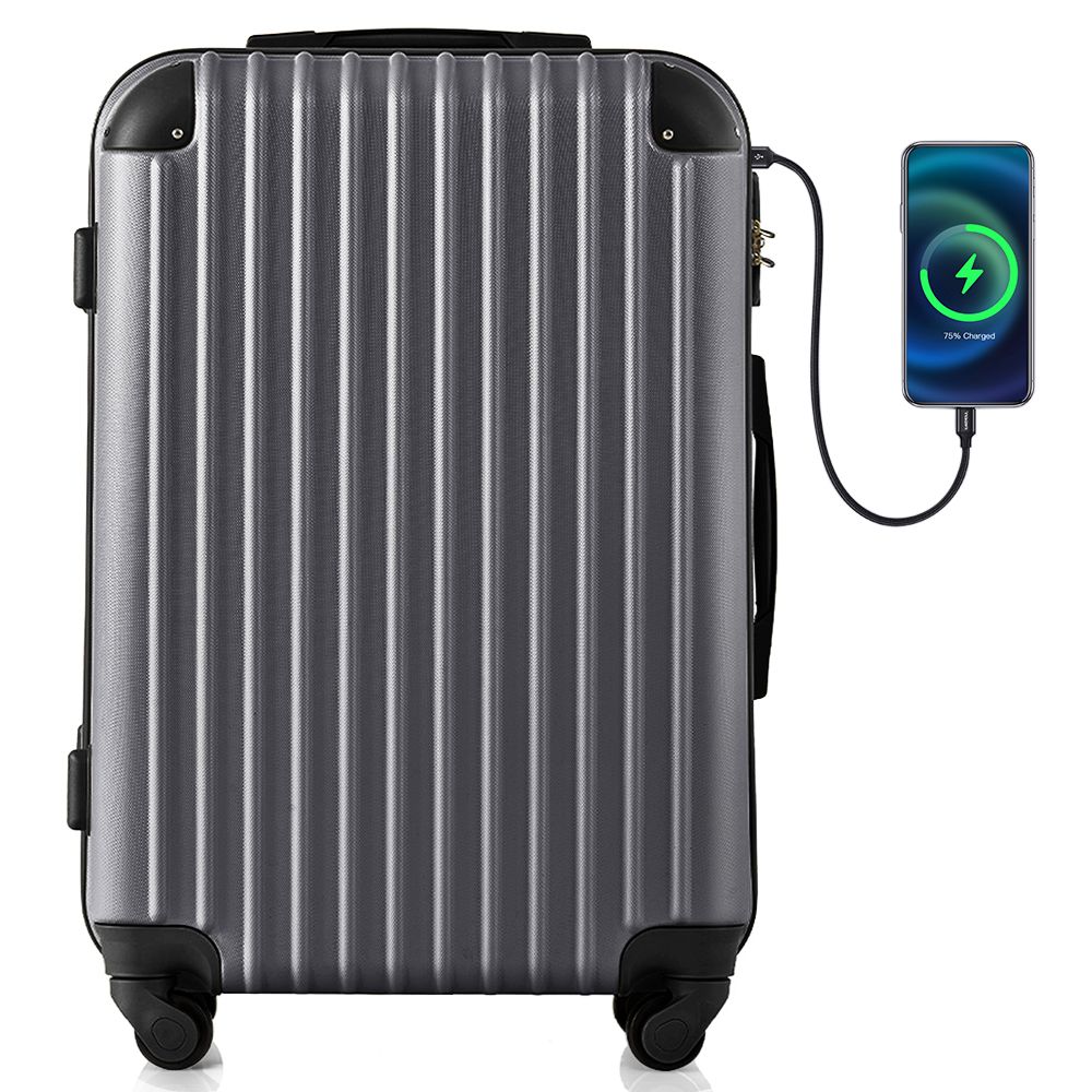 Lサイズ ダークグレー USB充電ポート付きカップホルダー付きキャリー