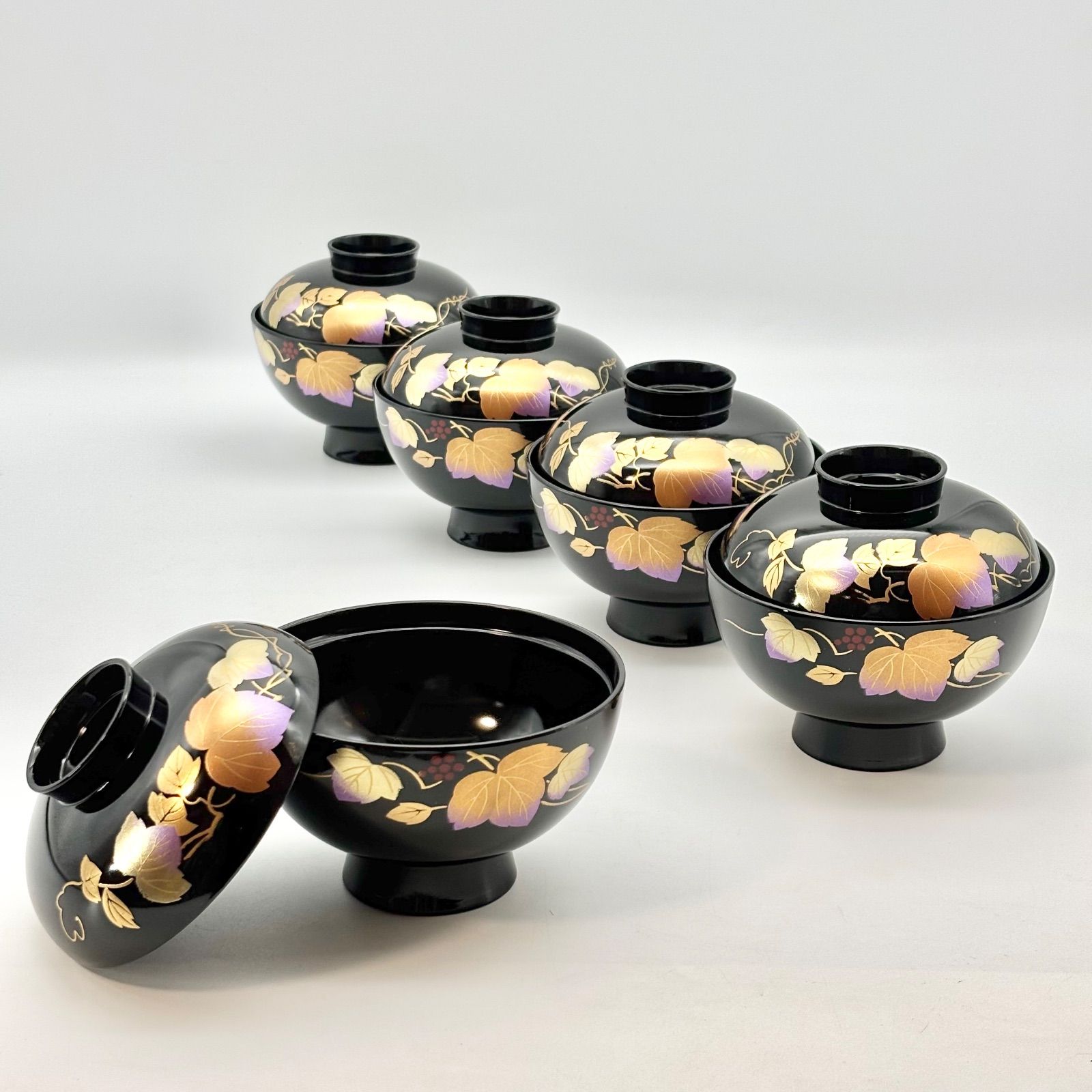 黒塗 椀 五客 まとめて 天然木 黒塗椀五客まとめて天然木