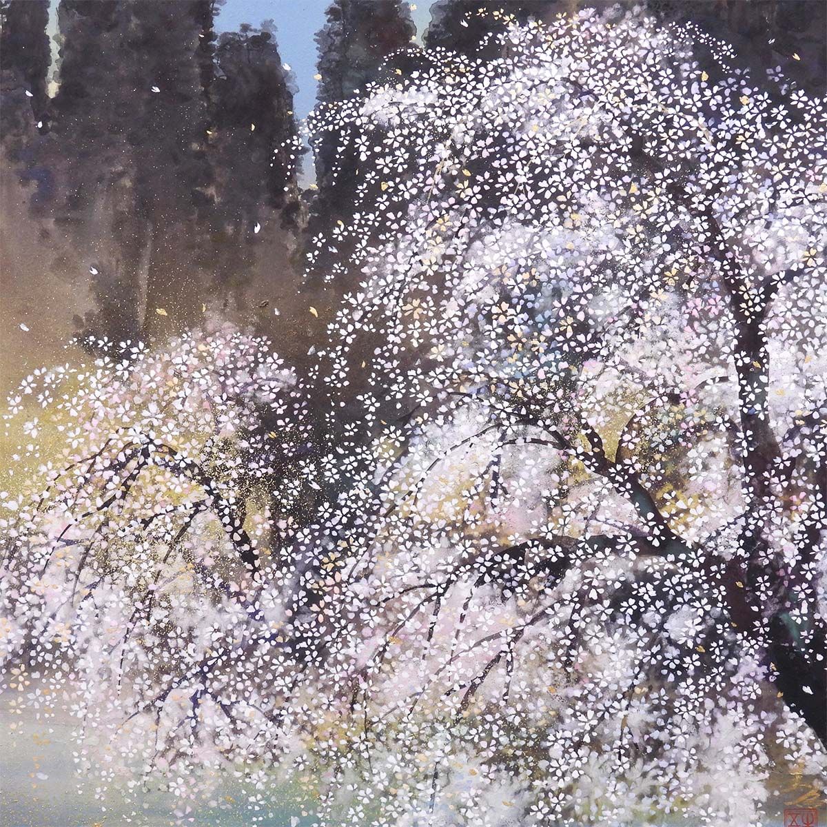 木村圭吾 春韻妙義 紙本彩色10号 風景画 共シール 桜 月光 妙義山 群馬