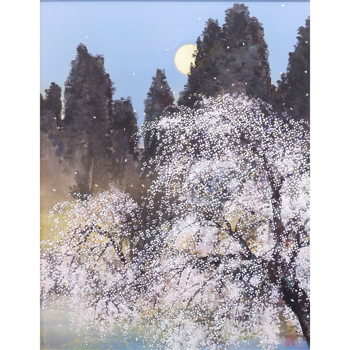 木村圭吾 春韻妙義 紙本彩色10号 風景画 共シール 桜 月光 妙義山 群馬