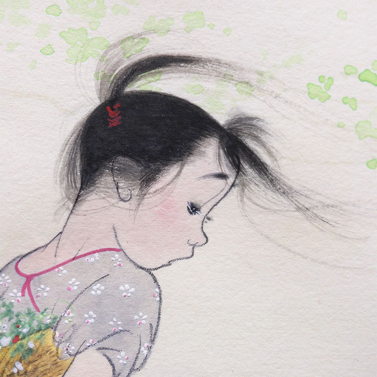 中島潔 風の詩 紙に水彩8号 人物画 少女 直筆サイン画題 人気シリーズ