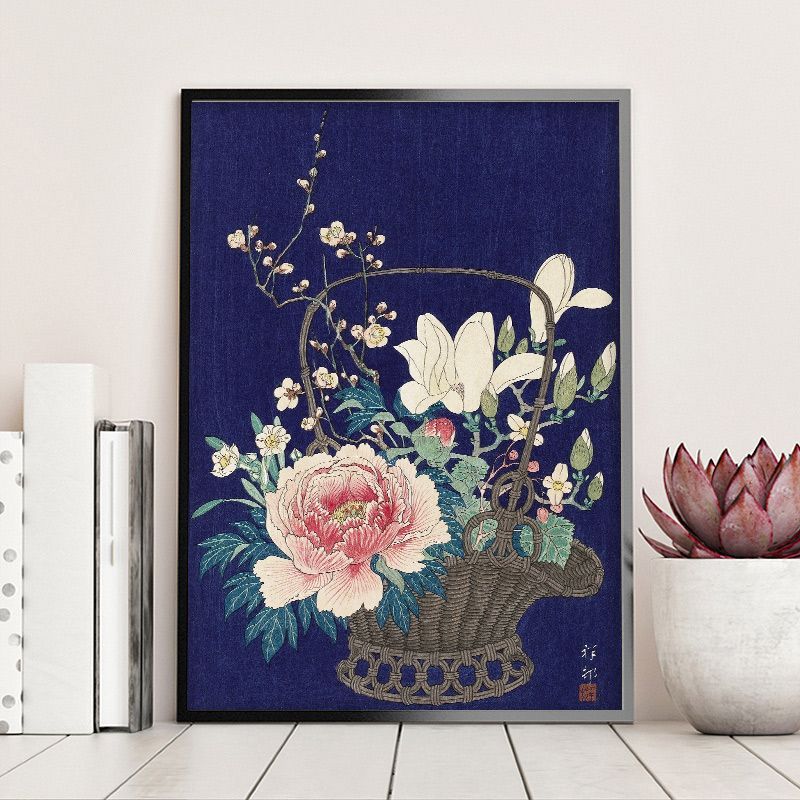 A4サイズ 小原古邨 ポスター 竹籠に牡丹 浮世絵 日本画 和風 アート