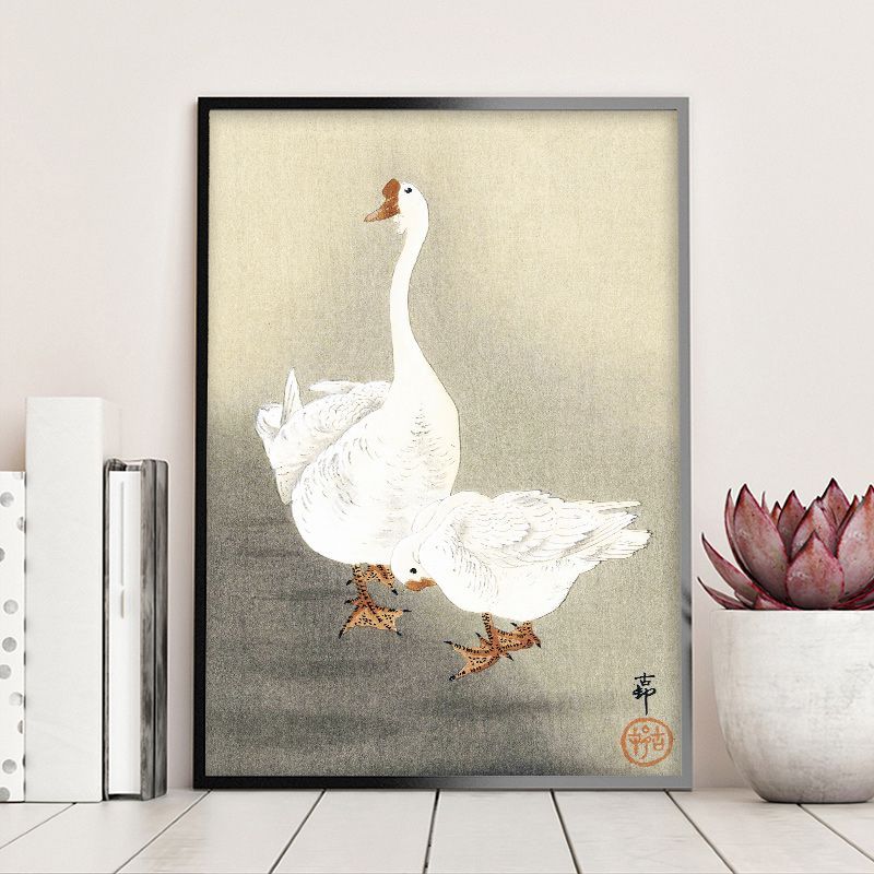 A4サイズ 小原古邨 ポスター 二羽の鵞鳥 ガチョウ 浮世絵 日本画 和風