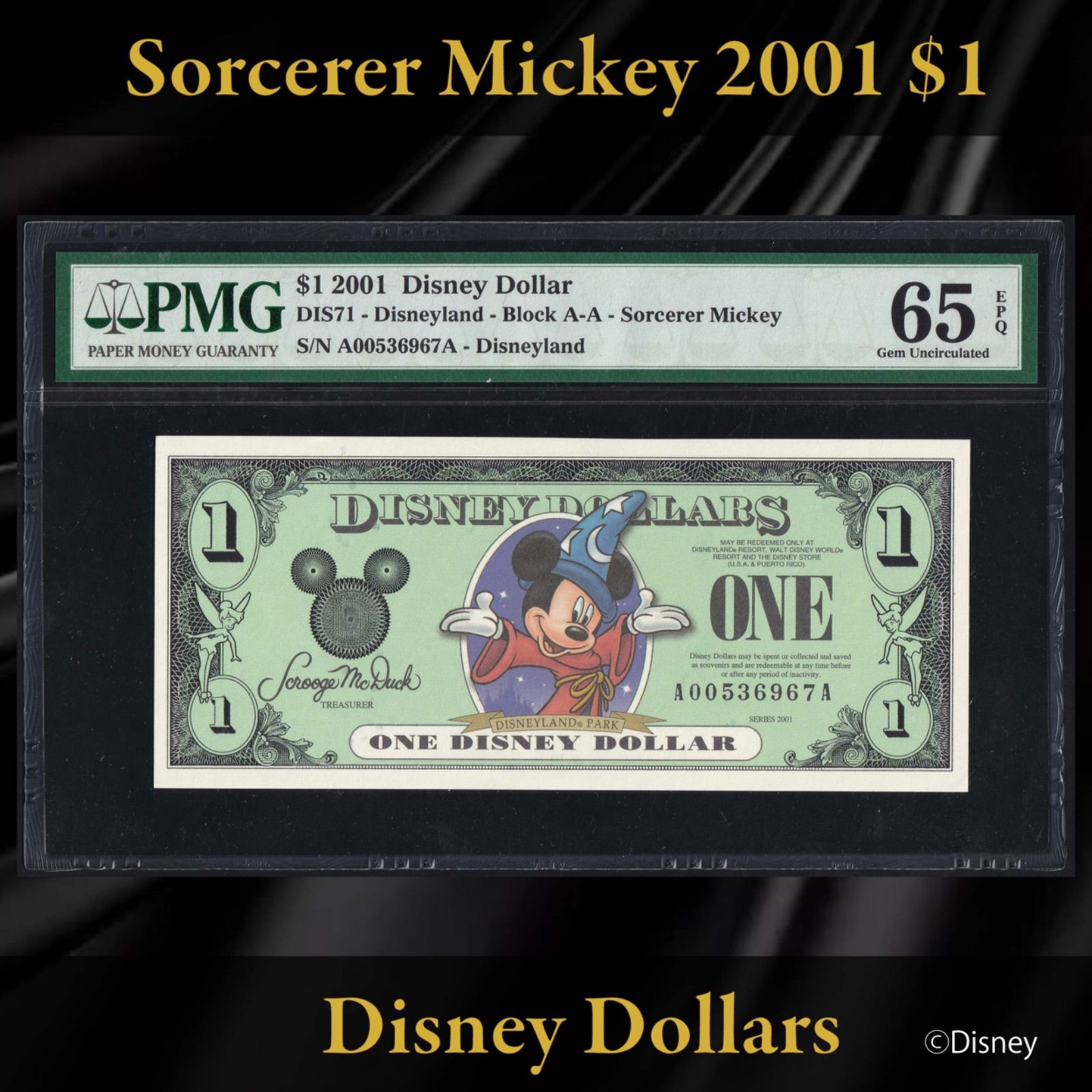 ディズニーダラー　ミッキー　1ドル　レア Yahoo!オークション - ディズニーダラー 1ドル札（1991年版） $1 紙幣