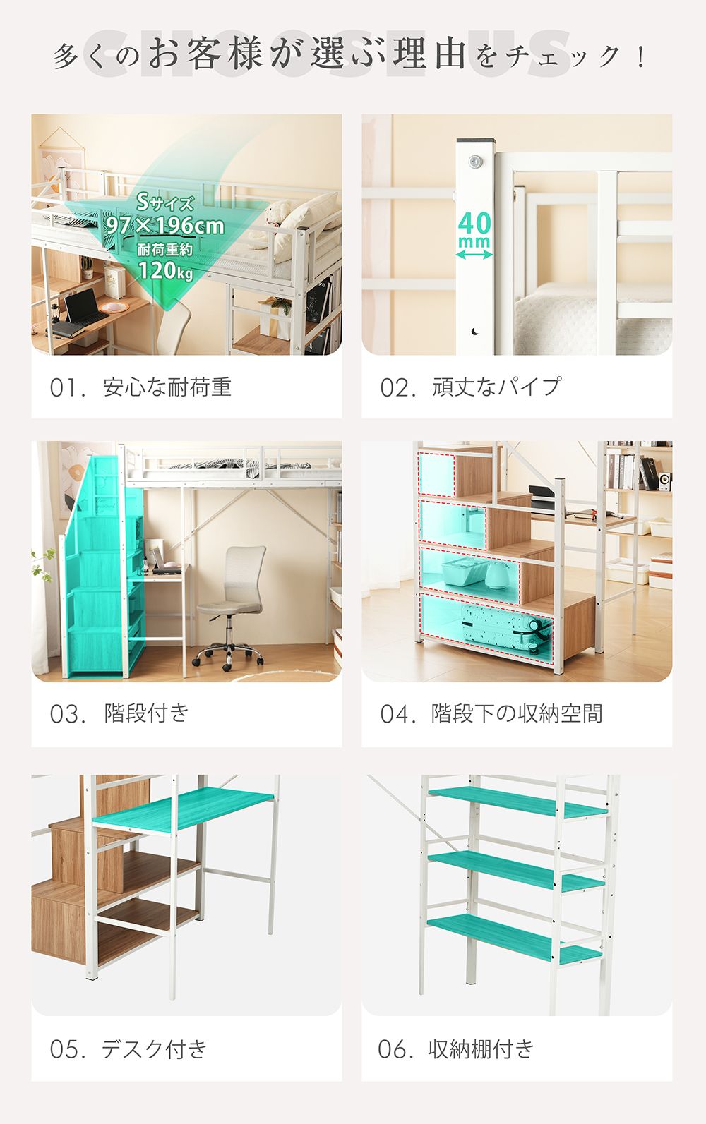 ロフトベッド パイプベッド シングル デスク付き収納棚階段付き 左右入れ替え可能 Amazon.co.jp: ロフトベッド シングル パイプベッド デスク付き 階段