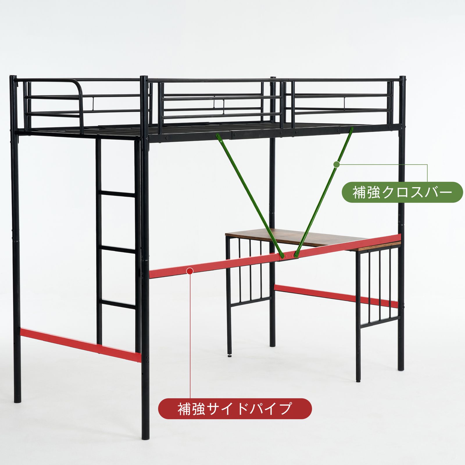 【新品】ホワイトロフトベッドパイプベッドシングル木収納スチール耐震ベッドSDG 新品】ホワイトロフトベッドパイプベッドシングル木収納スチール耐震