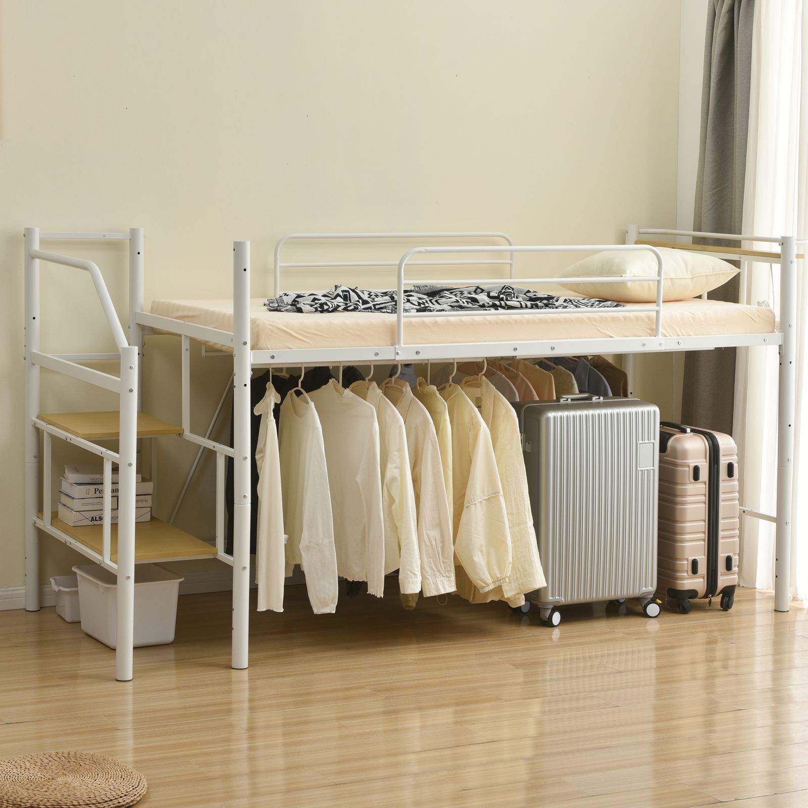 確認用 ロフトベッド 【マットレス付き】ロフトベッド パイプベッド シングル