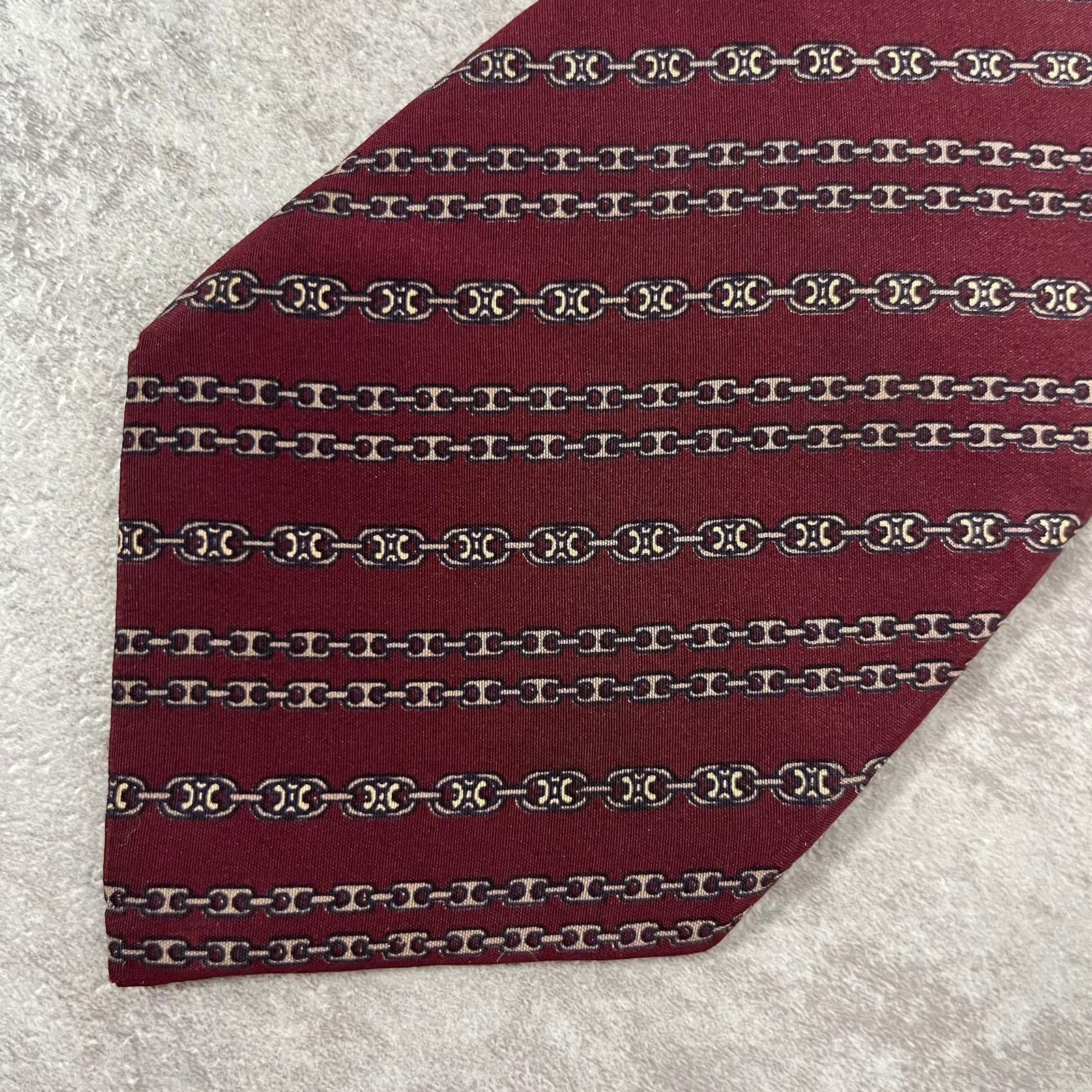 CELINE】レジメンタルストライプネクタイ ワインレッド ロゴ入り