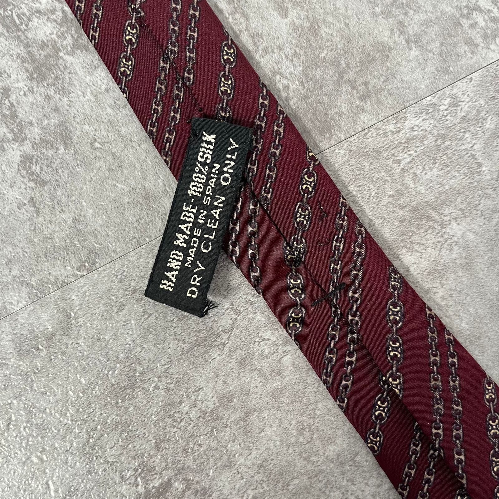 CELINE】レジメンタルストライプネクタイ ワインレッド ロゴ入り