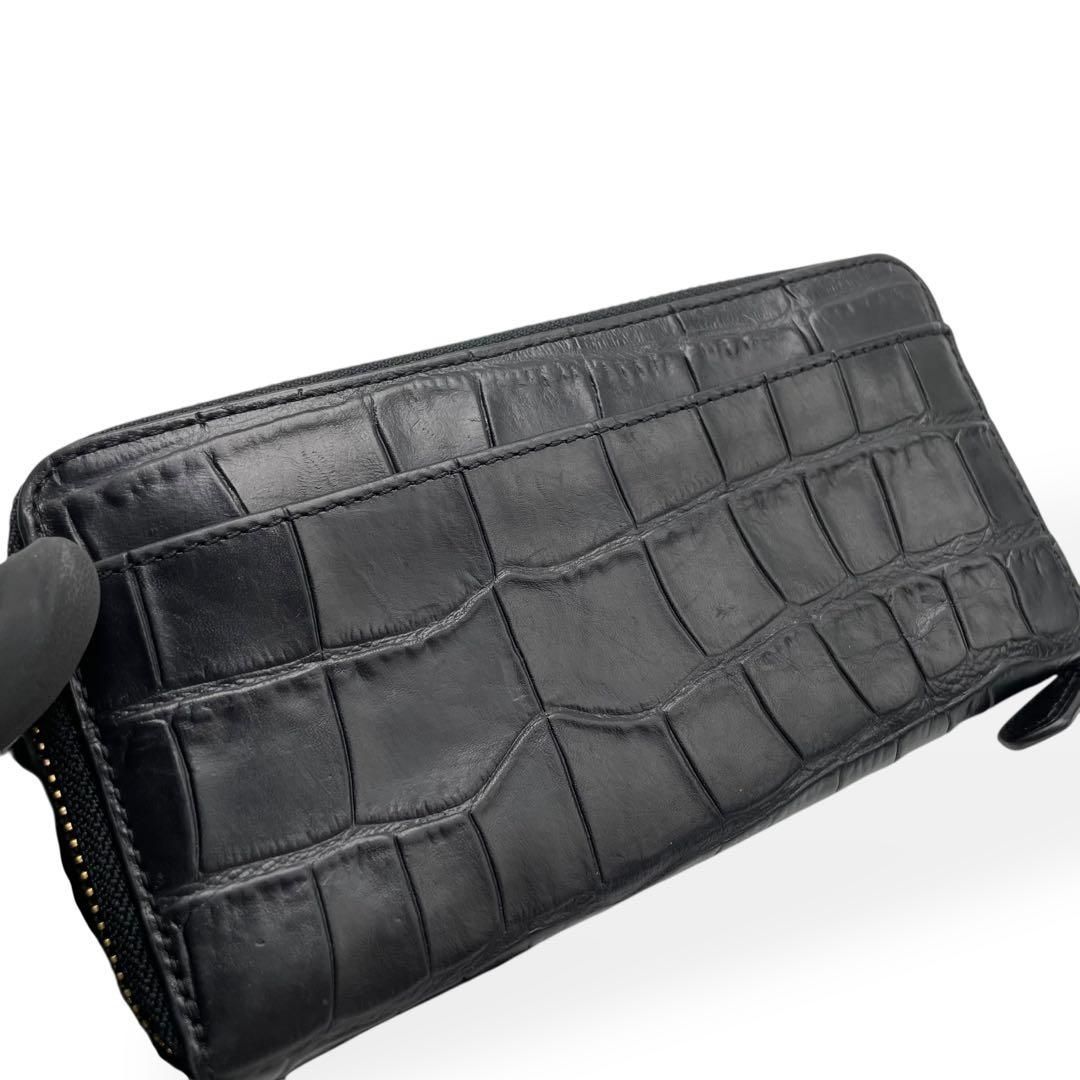 極美品 COACH 長財布 ラウンドファスナー レザー クロコ型押し