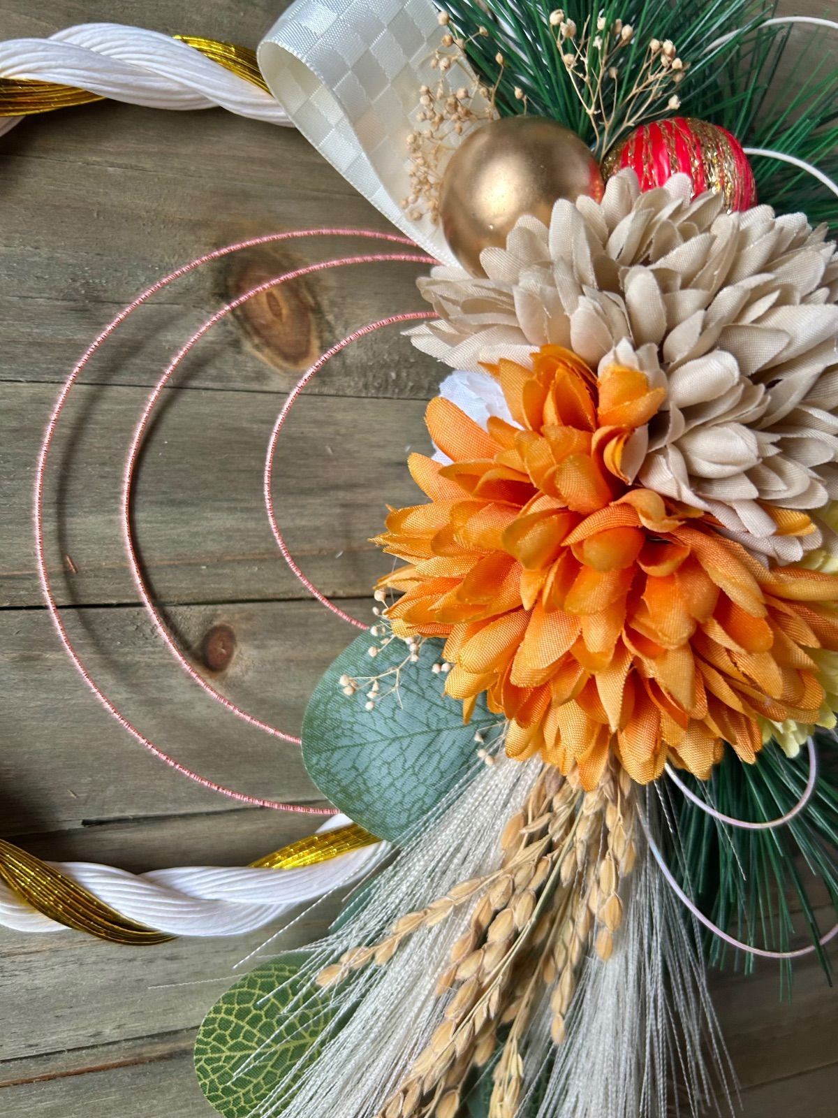 7-198 しめ縄リース しめ縄飾り お正月飾り お正月リース カラー