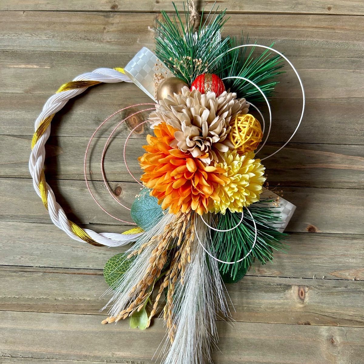 7-198 しめ縄リース しめ縄飾り お正月飾り お正月リース カラー