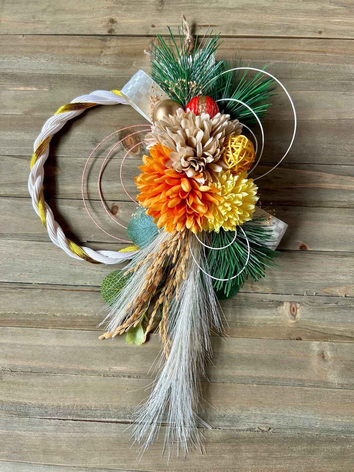 7-198 しめ縄リース しめ縄飾り お正月飾り お正月リース カラー