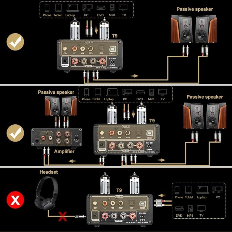 AIYIMA T9 Bluetooth 5.0 100W*2チューブアンプ 2.0チャンネル 真空管