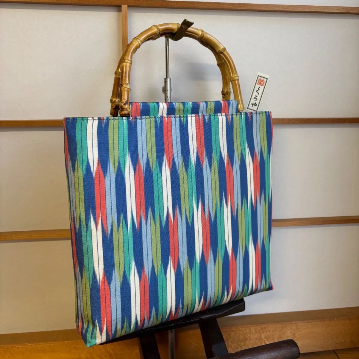 バンブー手提げ 矢絣柄 和装バッグ 和風バッグ 着物 浴衣 お祭り