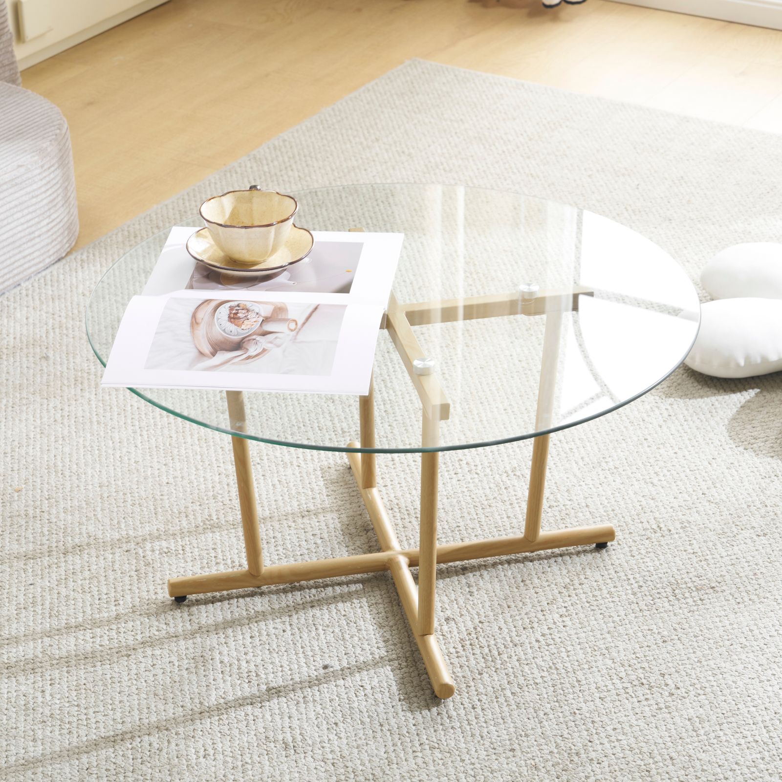 ガラステーブル ローテーブル 幅80x奥40x高さ38.5cm 組立簡単 ガラス