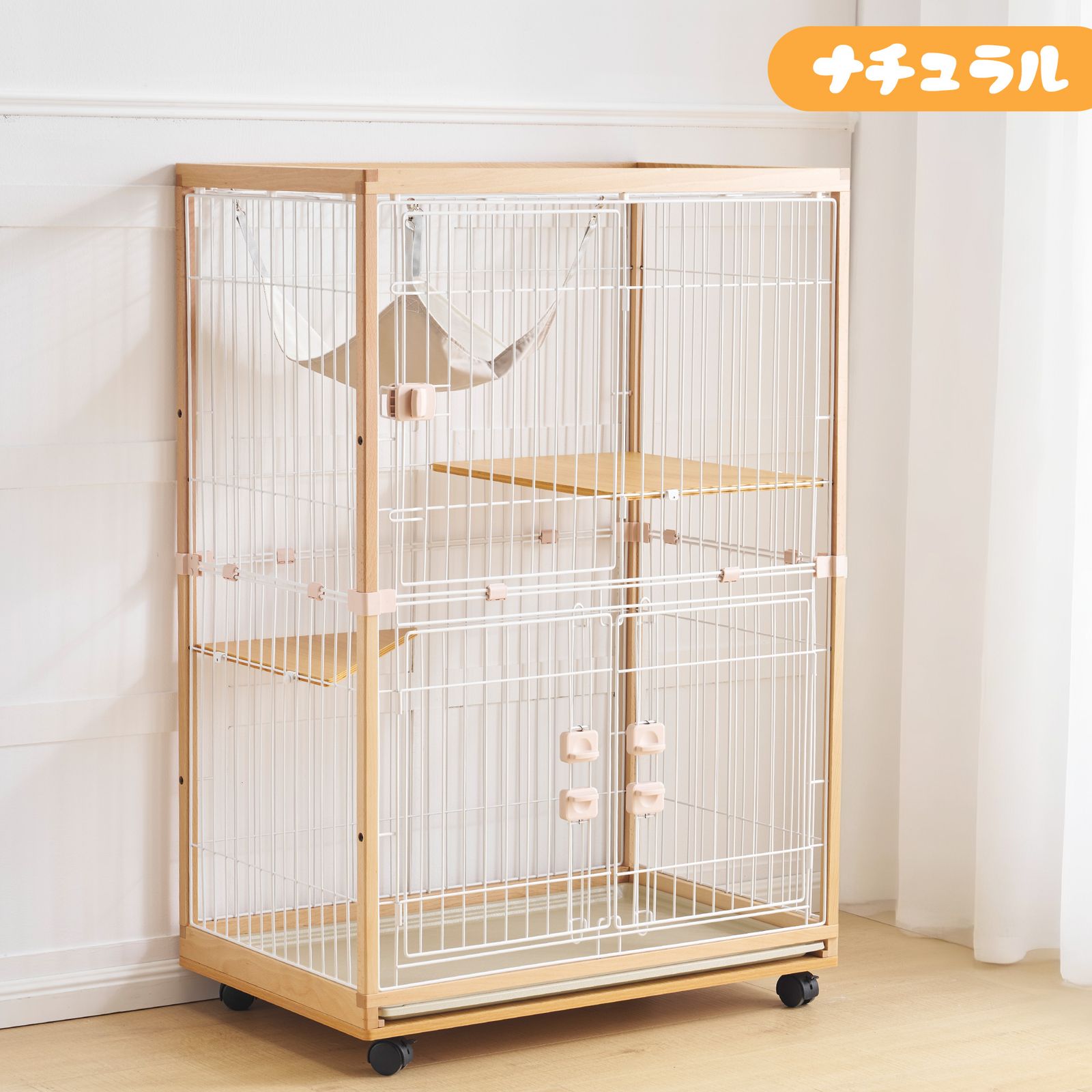 2025年新仕様】猫 ケージ キャットケージ 2段 木製フレーム ハンモック