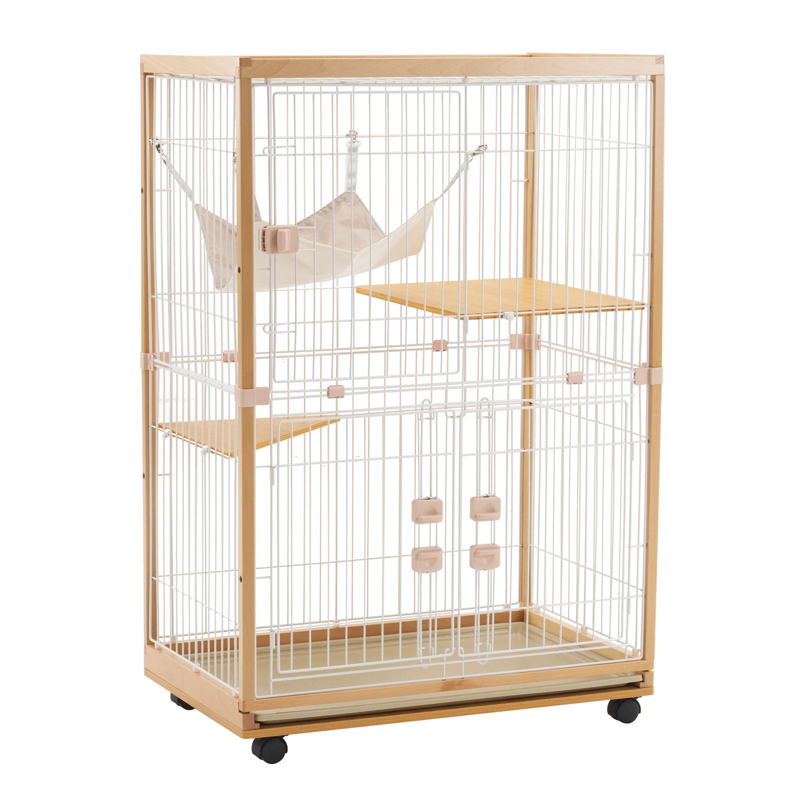 木製フレーム&スチール網 おしゃれで頑丈な猫ケージ 2段で広々 楽天市場】限定50枚☆6%クーポン！猫 ケージ キャットケージ 2段 木製