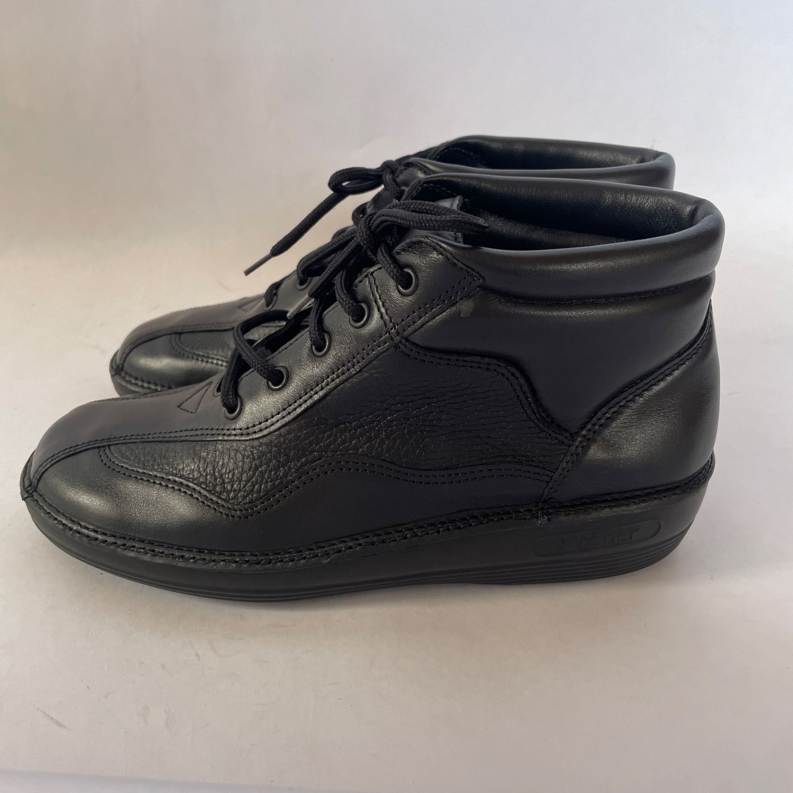 strober ブラックハイカットブーツ レザー 4 美品】Strober ストロバー レザー コンフォートショートブーツ 4 1/2