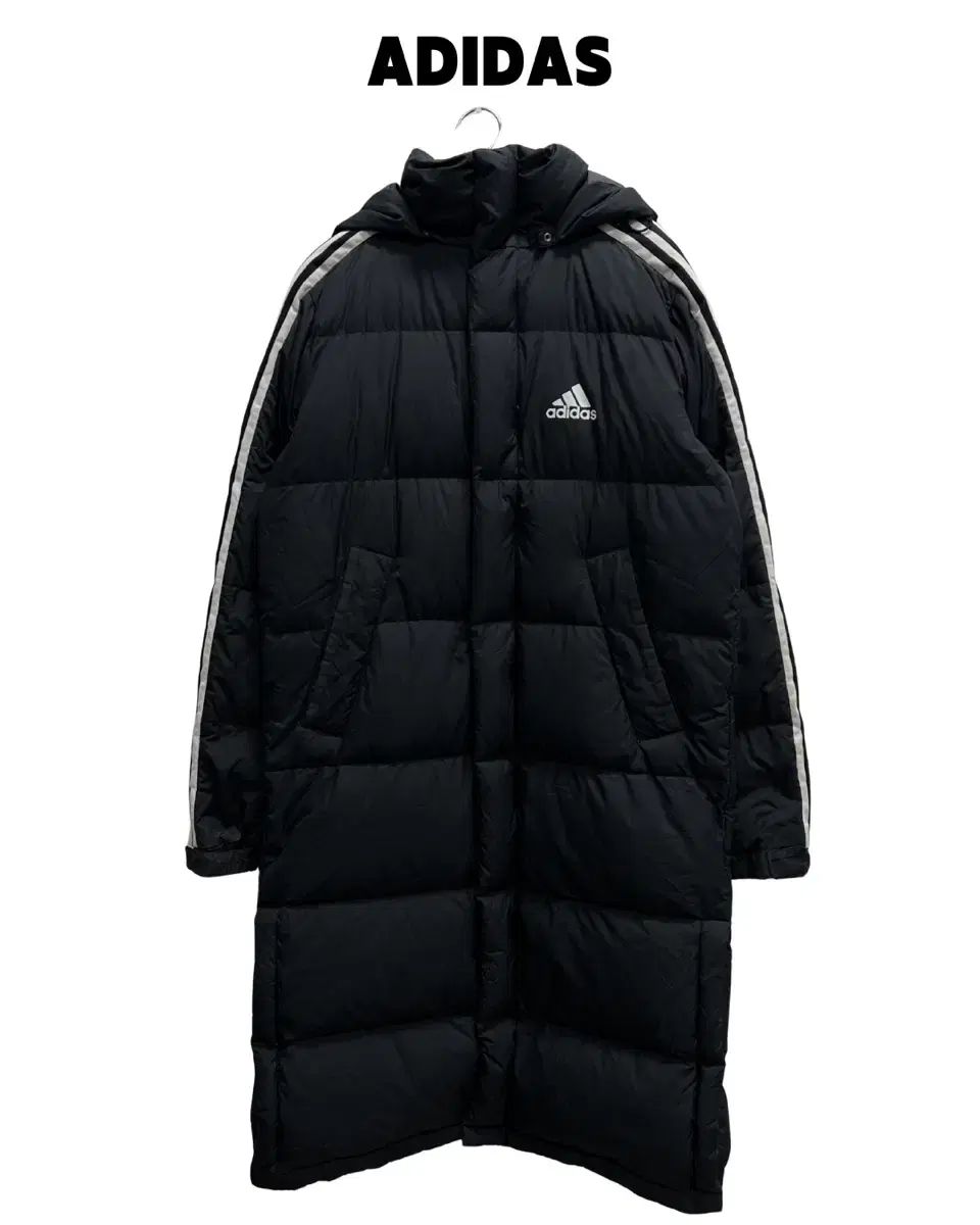 adidas ダックダウン 3本線 Long ロング ダウンジャケット ブラック