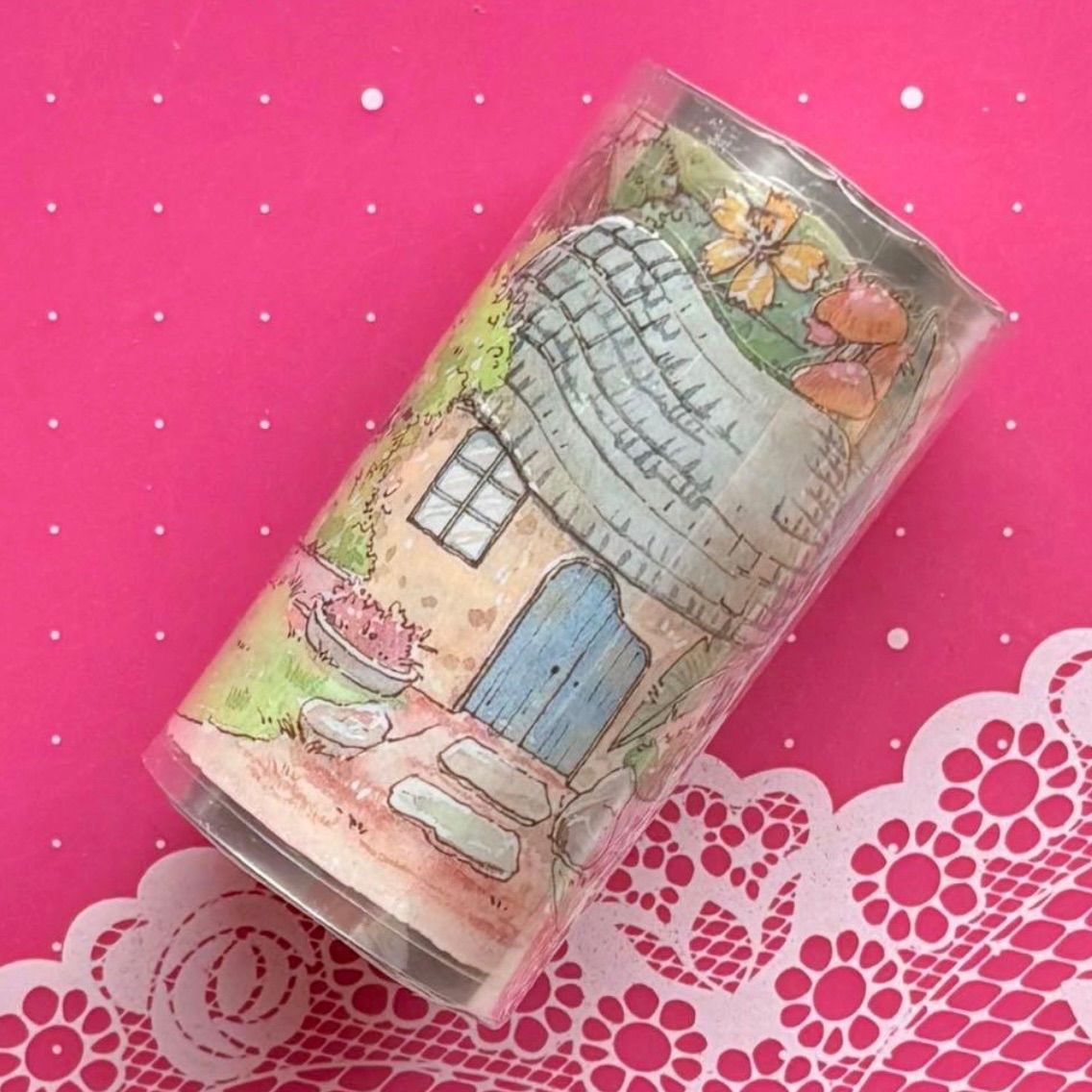 PET 7.5cm×4.5cm 田园牧歌 ダイカット加工 海外マスキングテープ