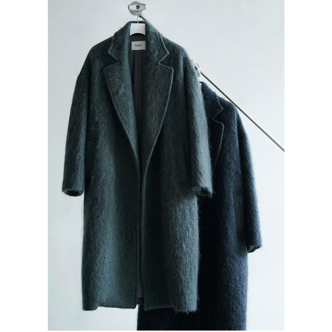 未使用級 HAUNT モヘヤ シャギーコート グレーグリーン - メルカリ