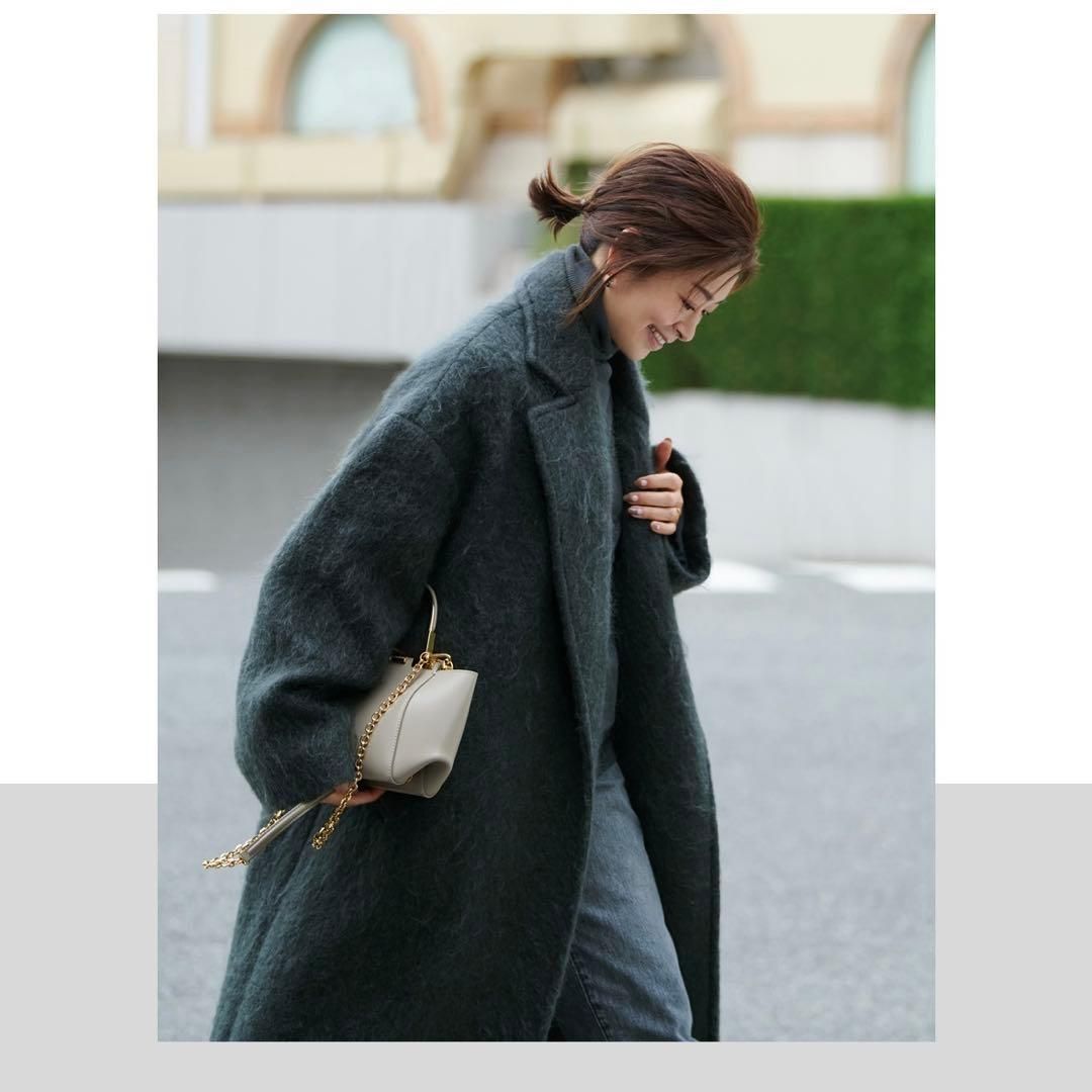 未使用級 HAUNT モヘヤ シャギーコート グレーグリーン - メルカリ