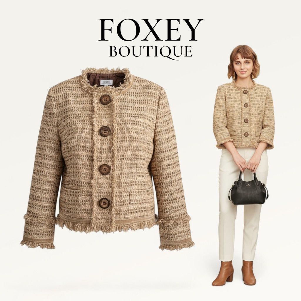 美品】FOXEY フォクシーブティック シルク混 リネン ツイード