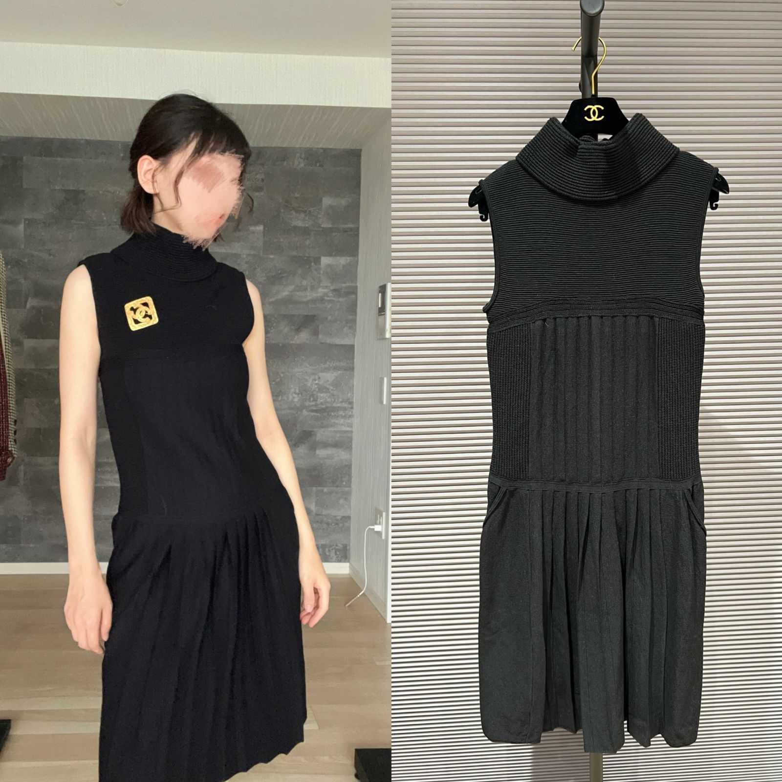 CHANEL KNIT DRESS シャネルジャケット 34 グリポアボタン