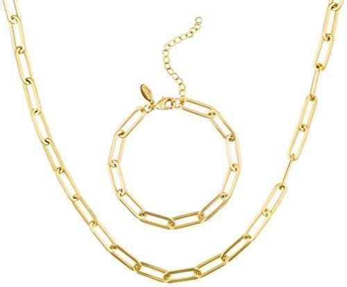 ペーパークリップチェーンネックレス レディース ペーパークリップブレスレットセット ゴールドチェーンリンクネックレス レディース 14Kゴールドチェーンネックレスとブレスレット 厚手 レディース ペーパークリップチェーンネックレス ペーパー 4mm イエロー ペーパークリップ(男女兼用アクセサリー|ジュエリー