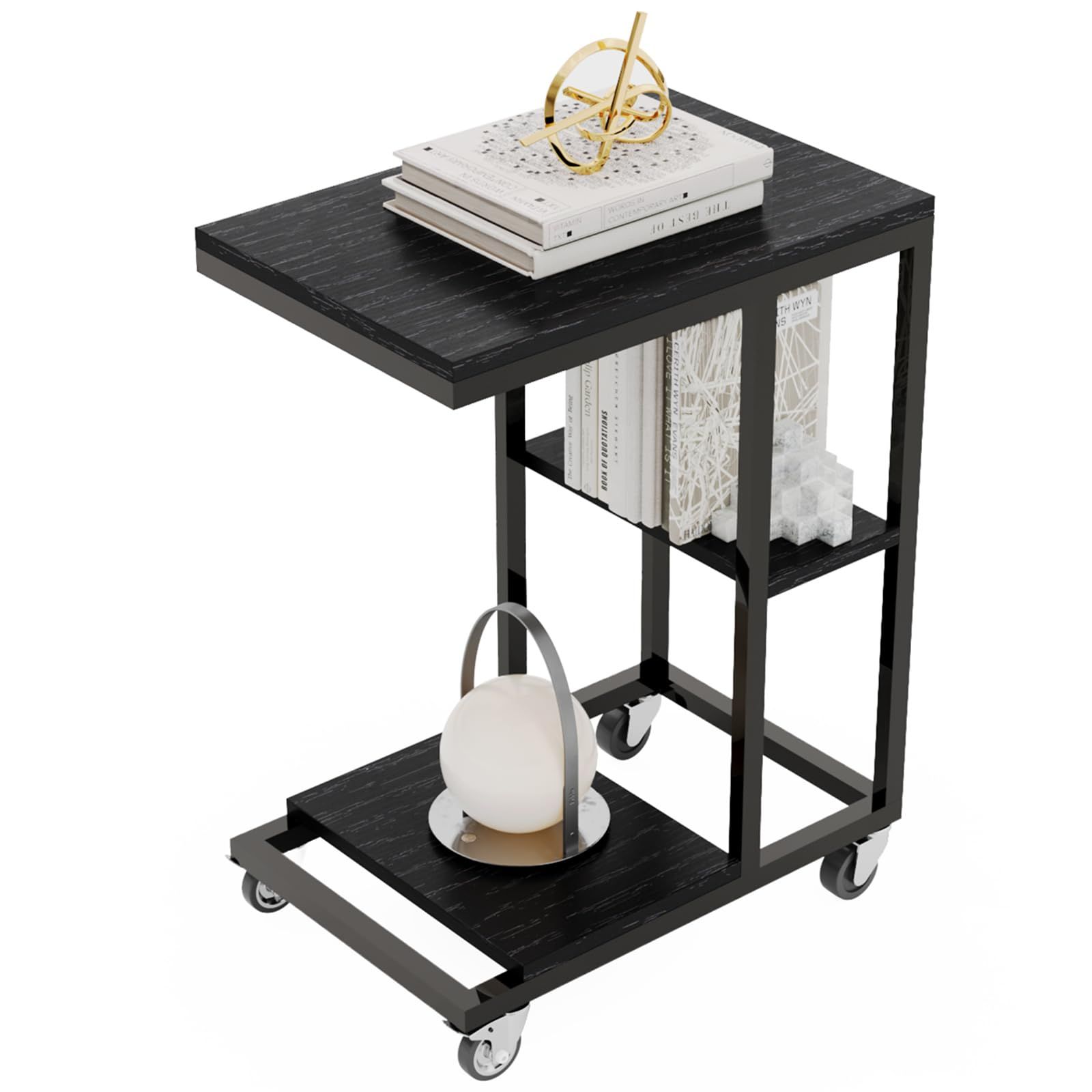 ソファ ブラックエンボス リビングサイドテーブル ベッド キャスター