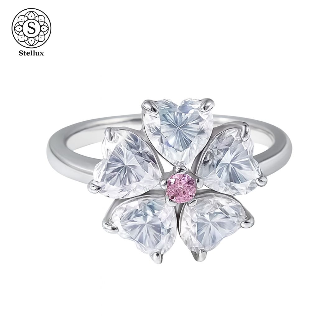 ピンクが咲くフラワーデザイン】モアサナイト×S925／花リング 指輪