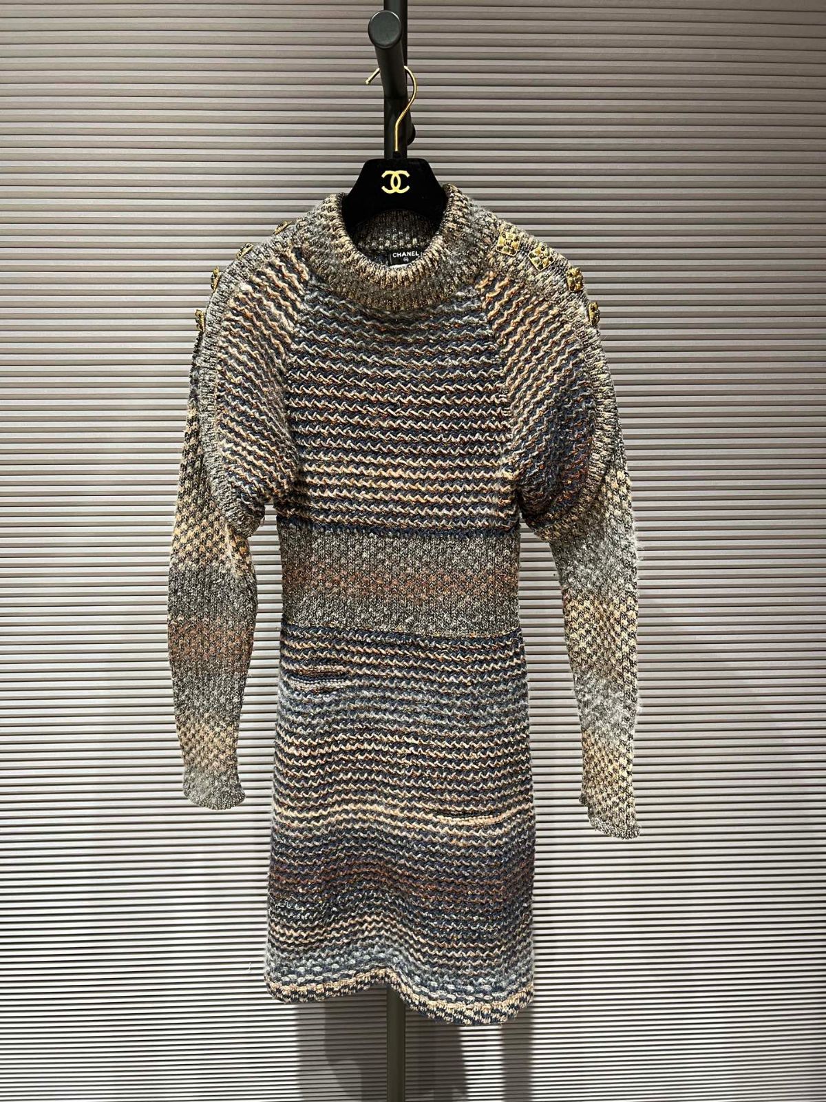 CHANEL DRESS シャネルワンピース 34 グリポアボタン ビンテージ