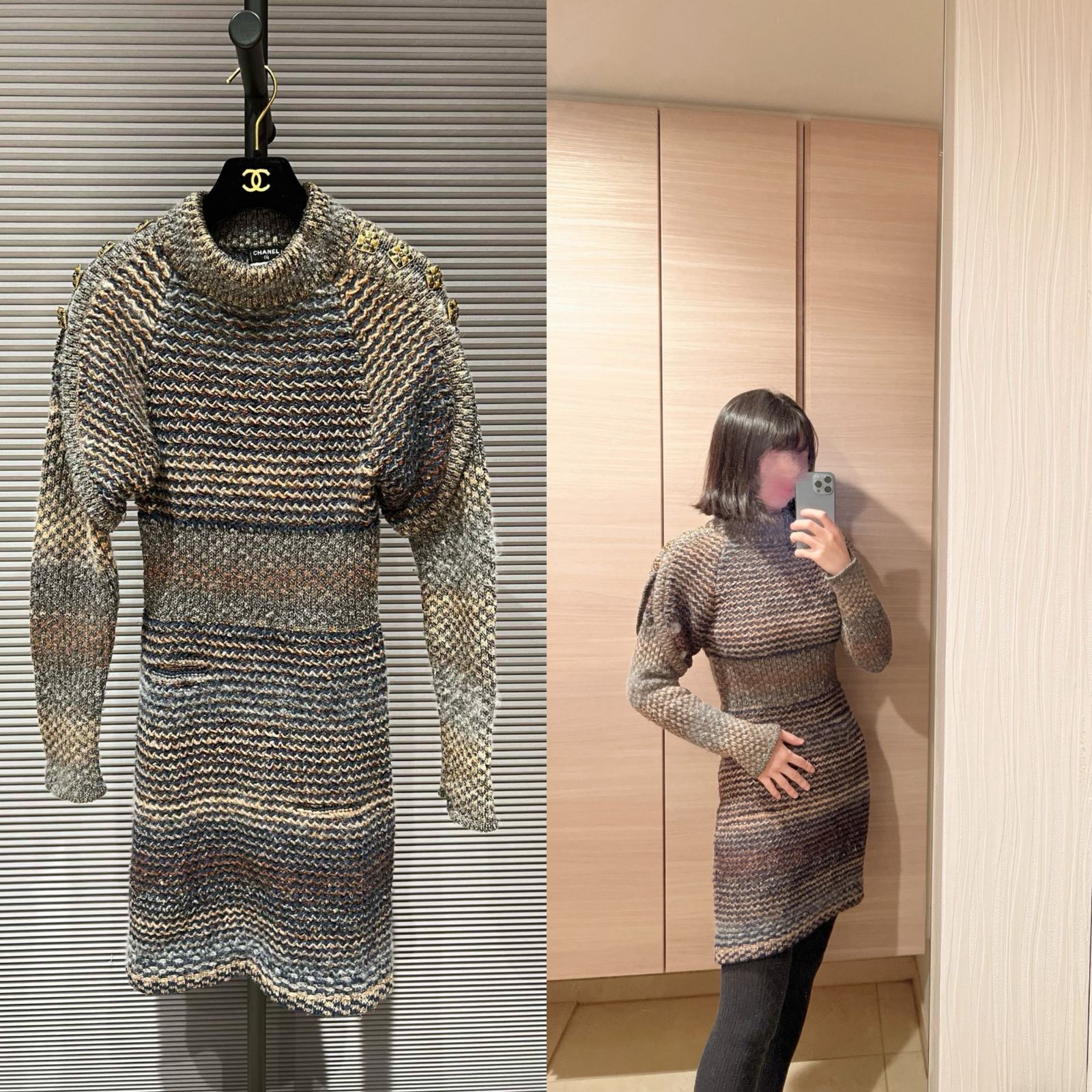 CHANEL DRESS シャネルワンピース 34 グリポアボタン ビンテージ