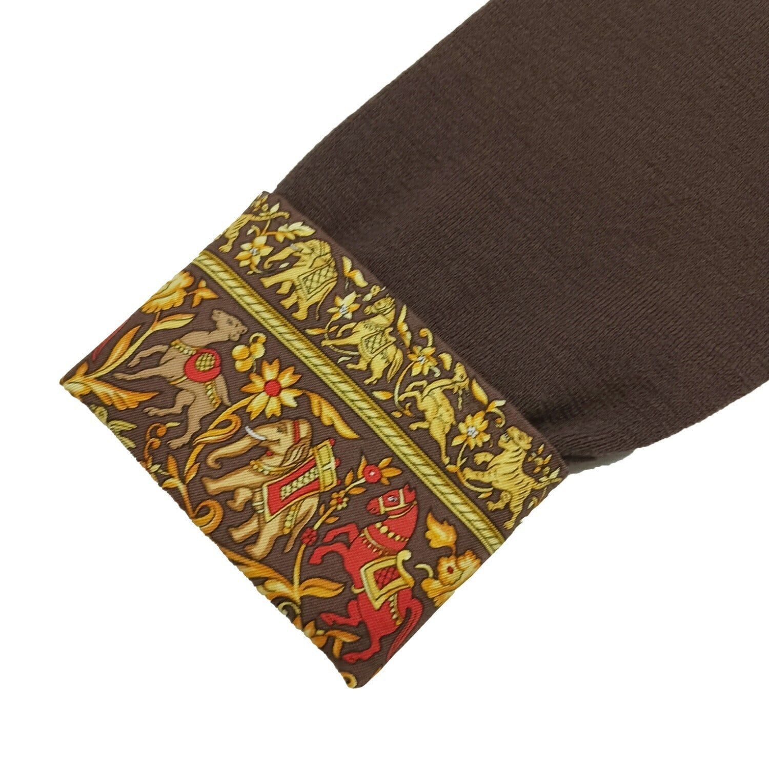 HERMES エルメス 襟付き ウールカーディガン HERMES エルメス 襟付き ウールカーディガン L ブラウン イエロー