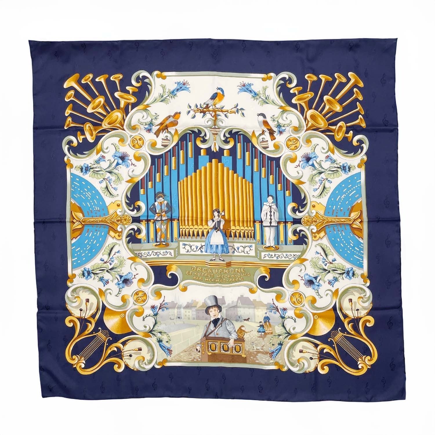 HERMES エルメス カレ90 パイプオルガンと機械仕掛けの楽器 スカーフ